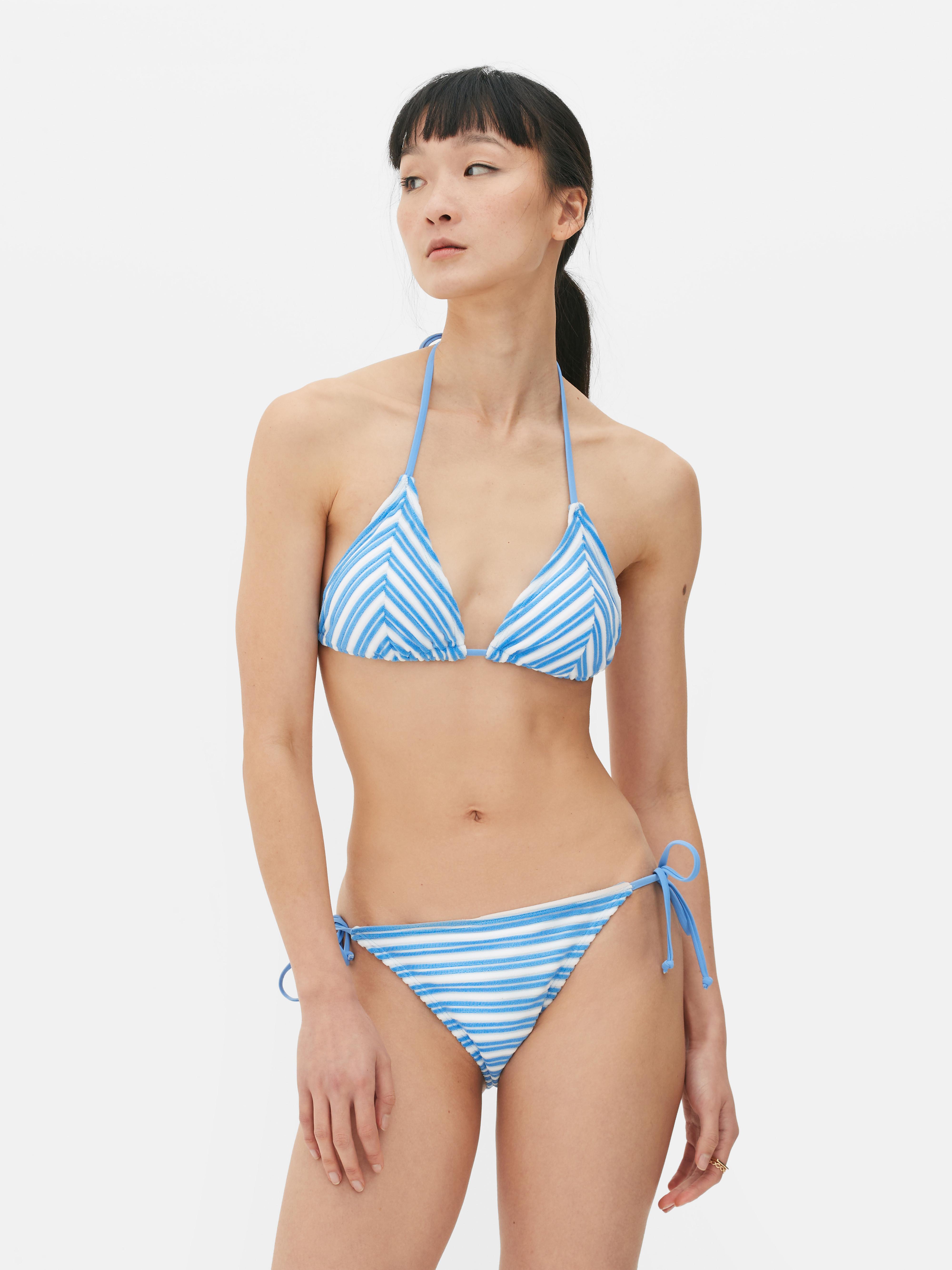 Primark ocean club navy style black and white stripe tube top push up  bikini bikini