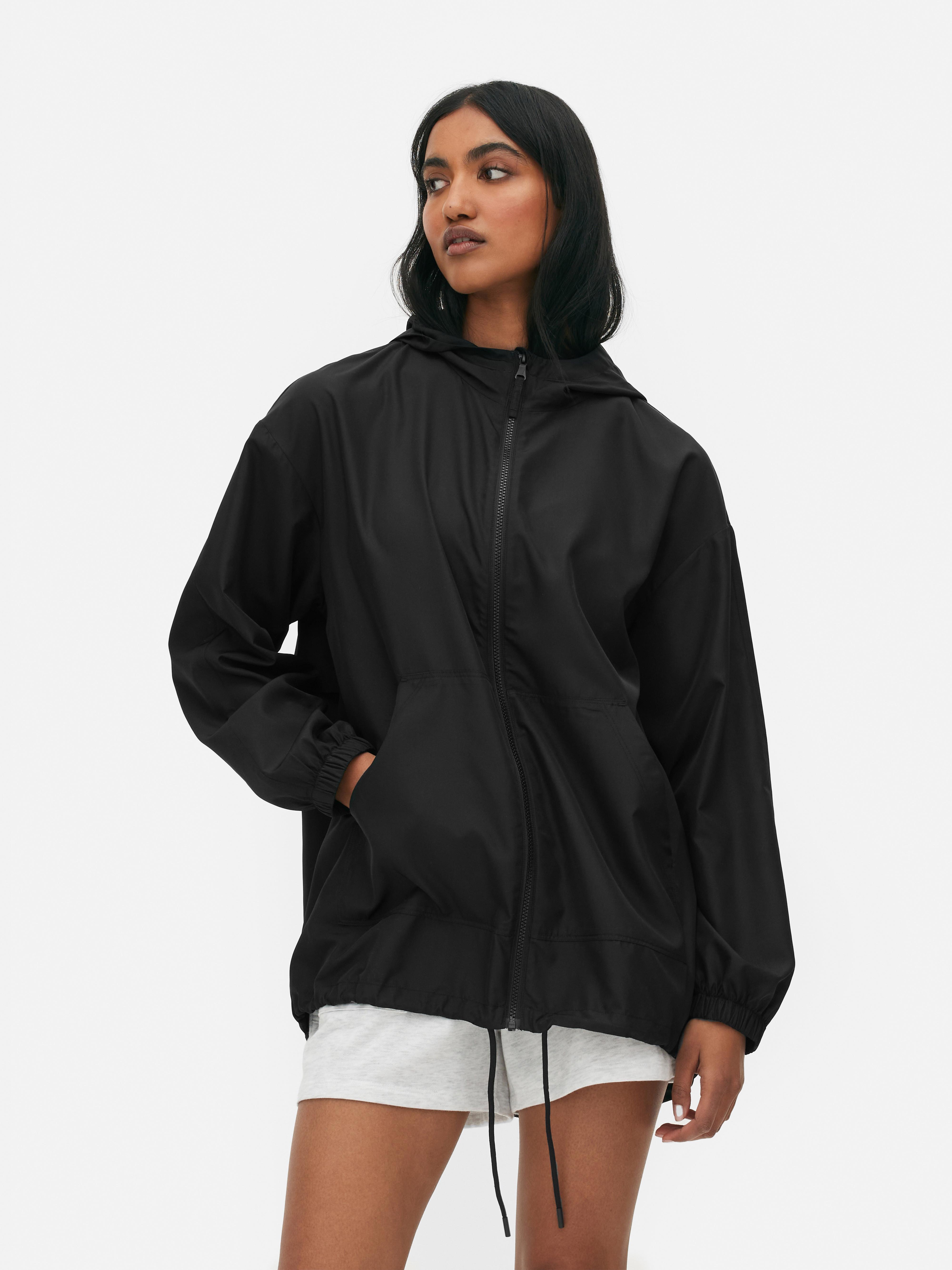 Women s Black Lightweight Hooded Raincoat Primark