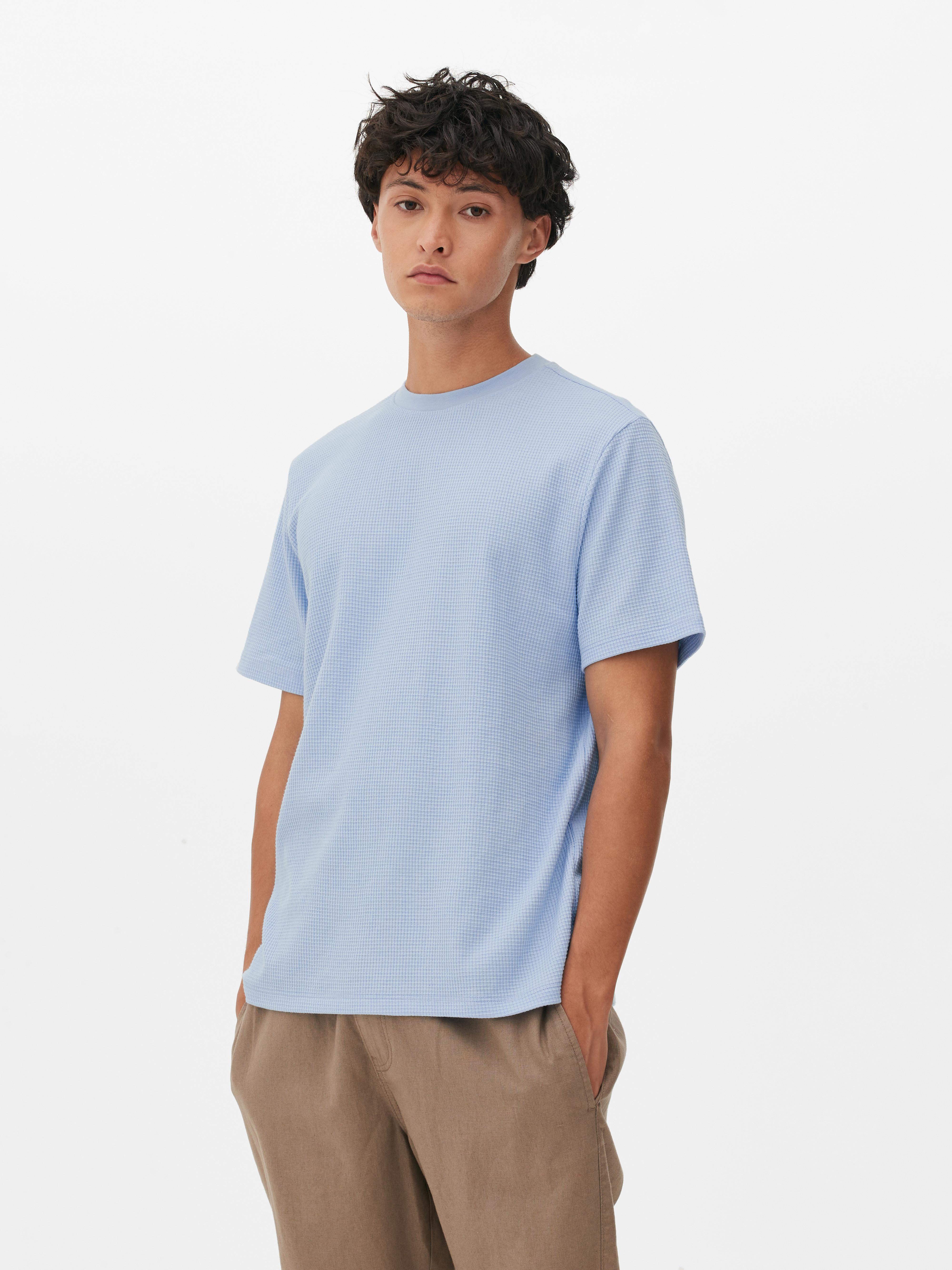 Mens Blue Waffle Crew Neck T-shirt | Primark