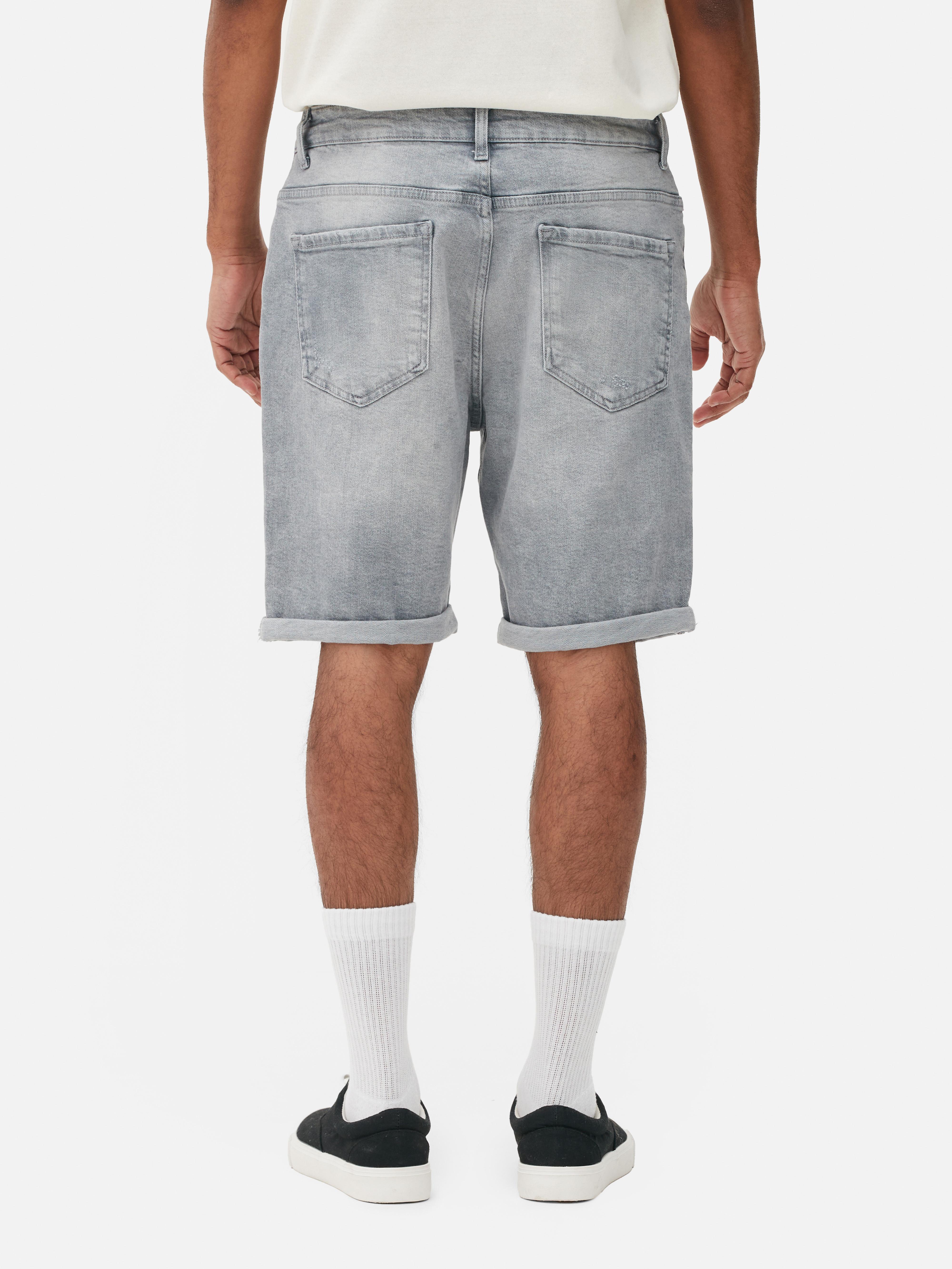 Men's Grey Distressed Drawstring Denim Shorts | Primark