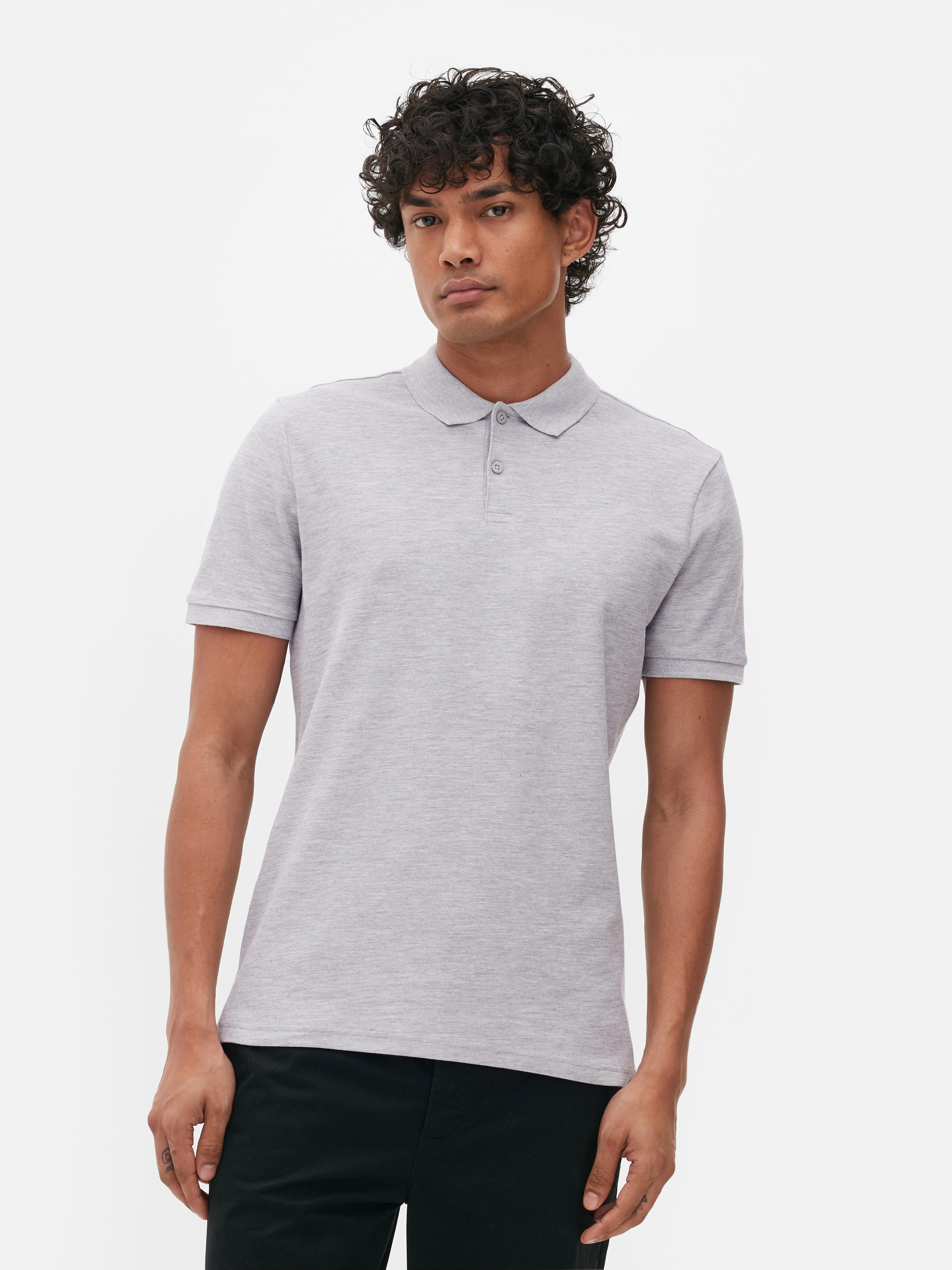 Mens Grey Marl Pique Short Sleeve Polo Shirt | Primark