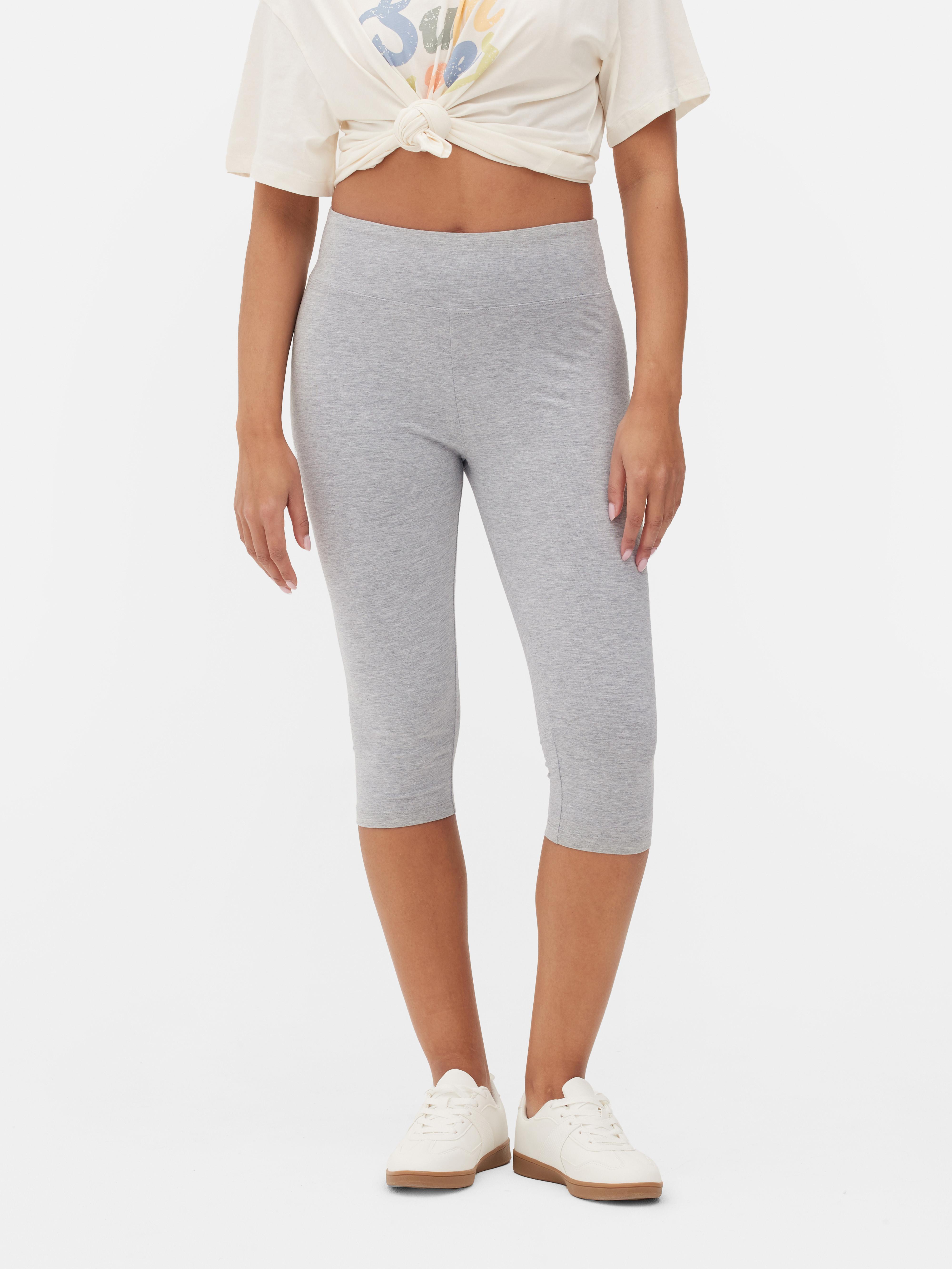 Womens Grey High-Waisted Capri Cropped Leggings