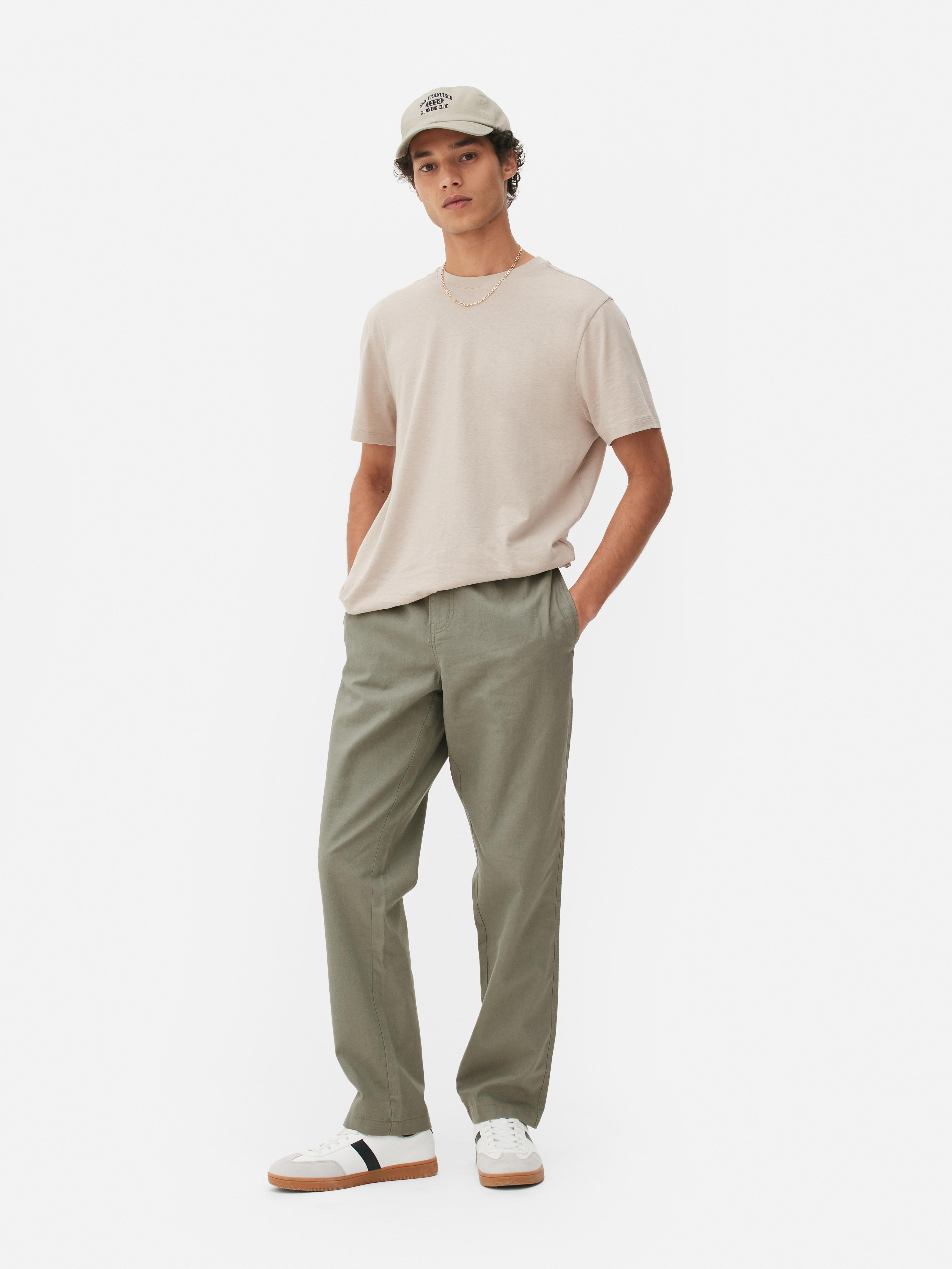 Men's Light Green Linen Blend Pants | Primark