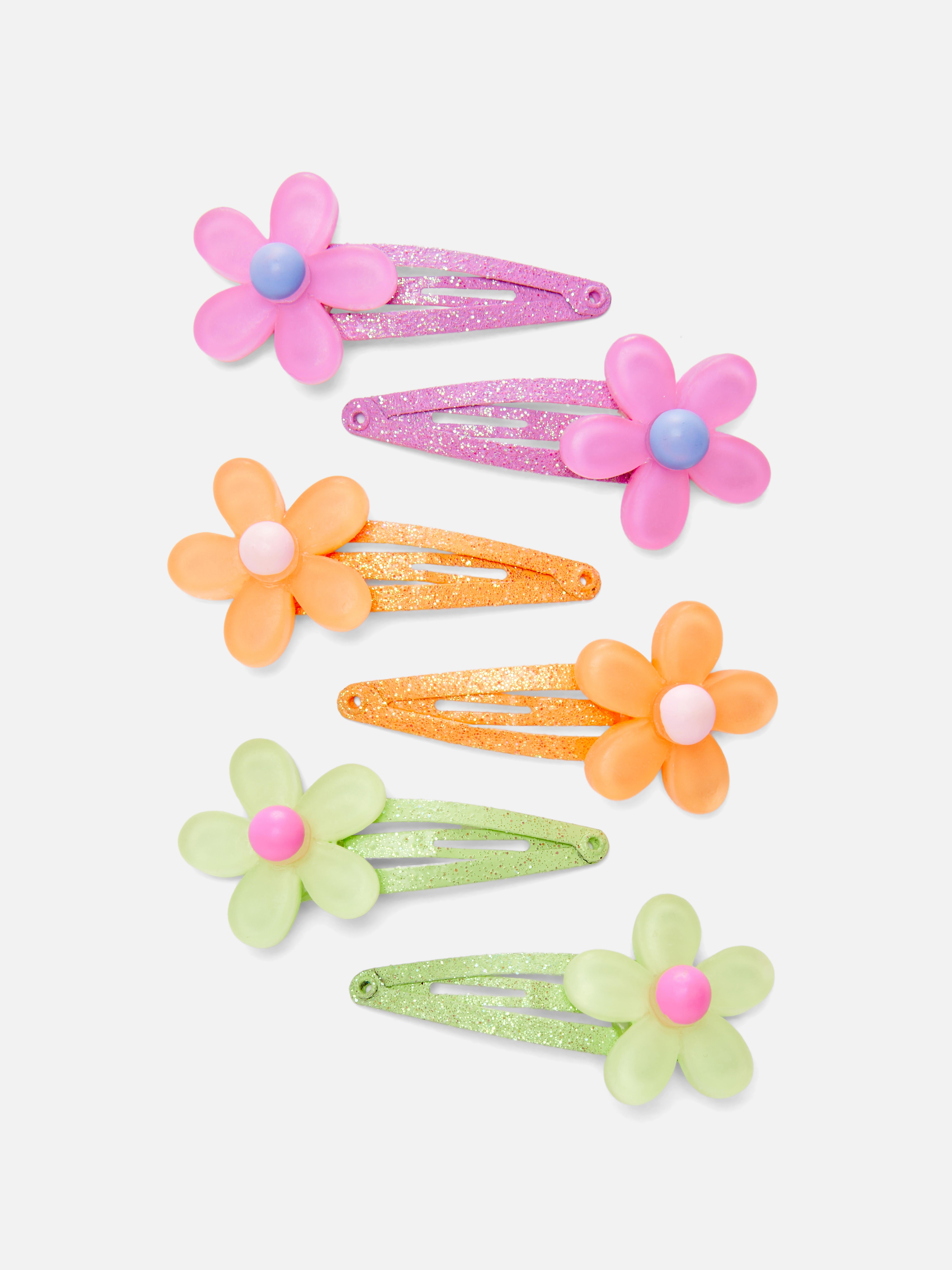 6-Pack Glitter Flower Snap Hair Clips