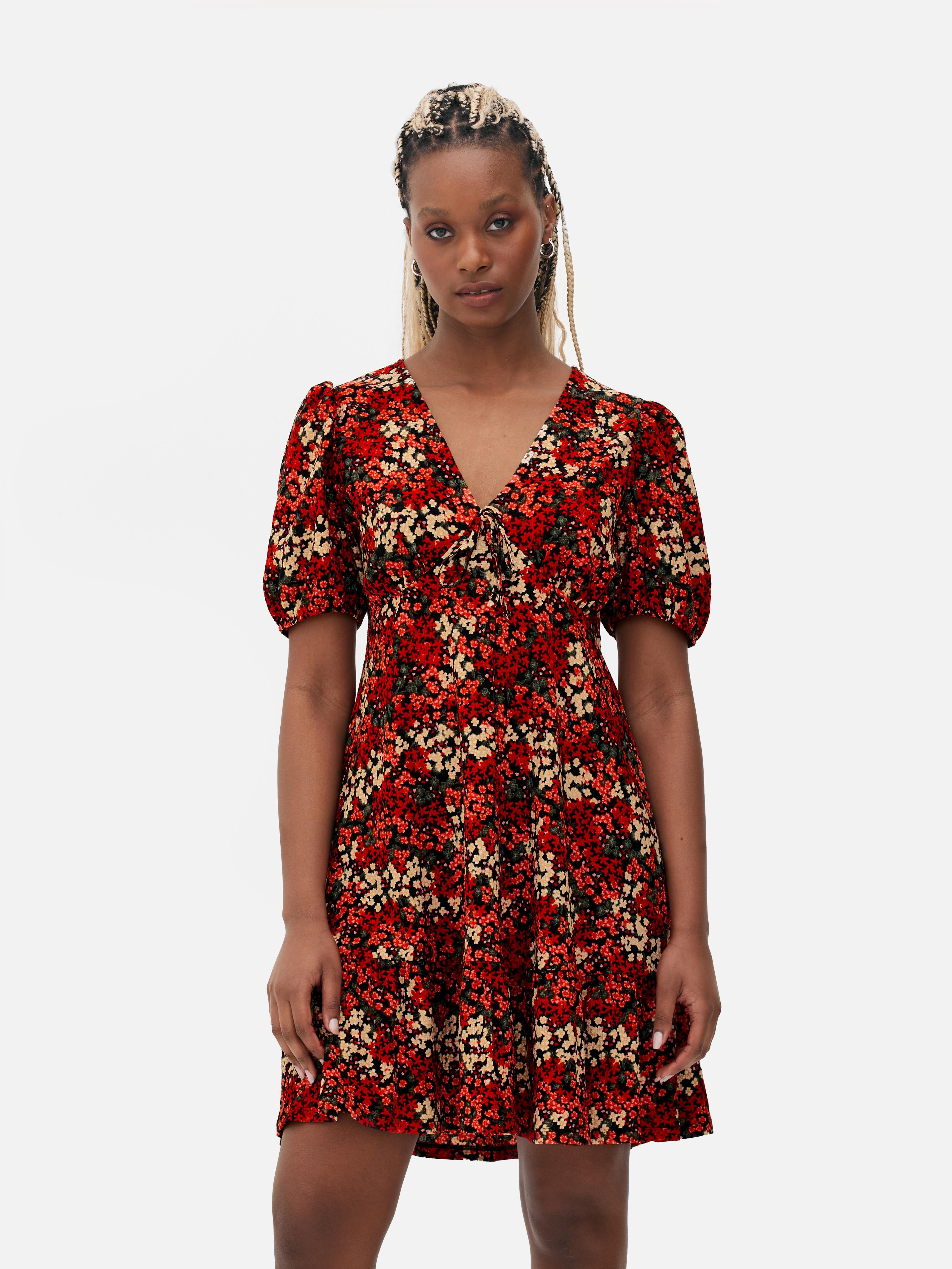 Printed Puff Sleeve Mini Dress