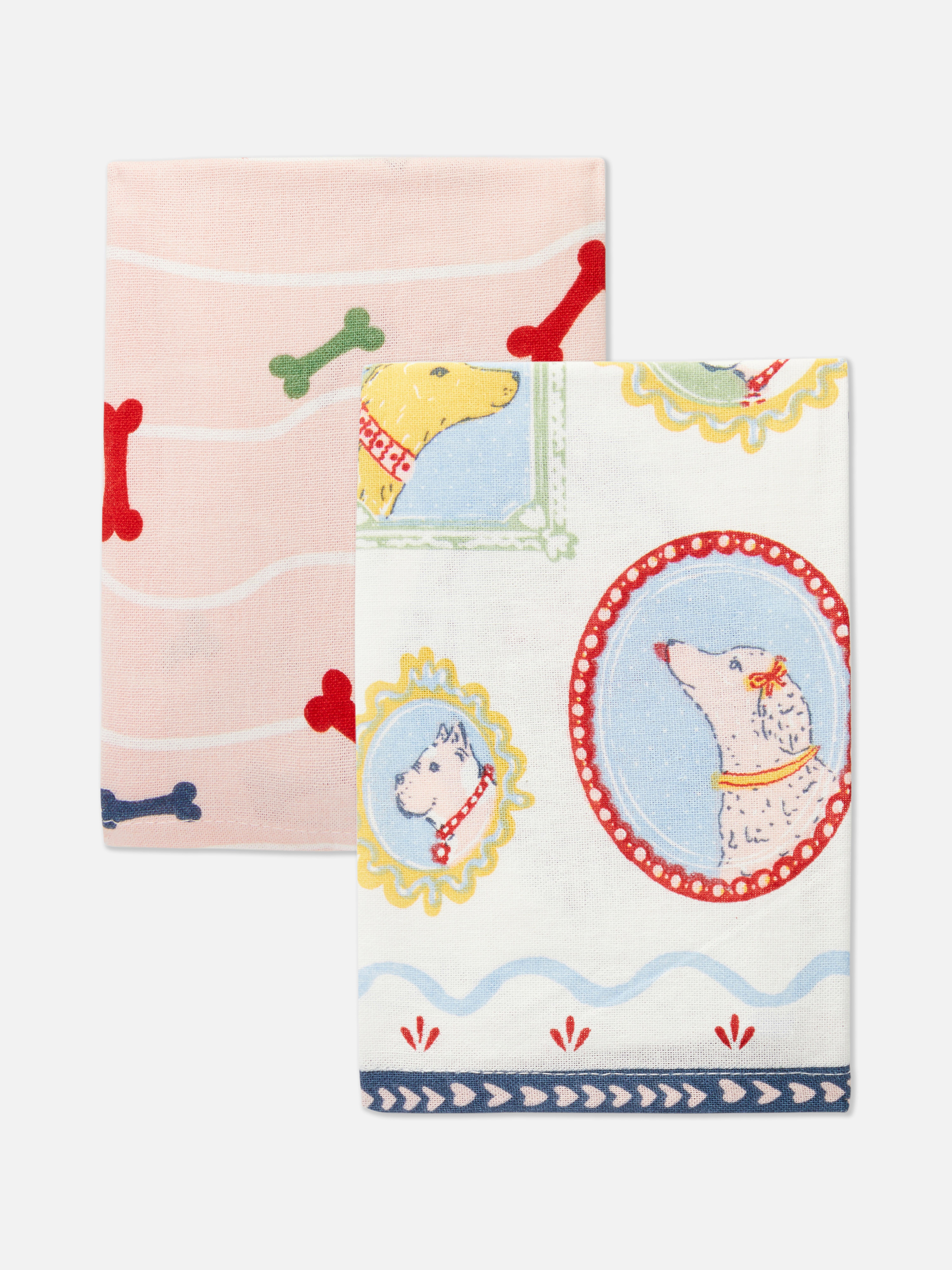 Theedoeken met print, set van 2