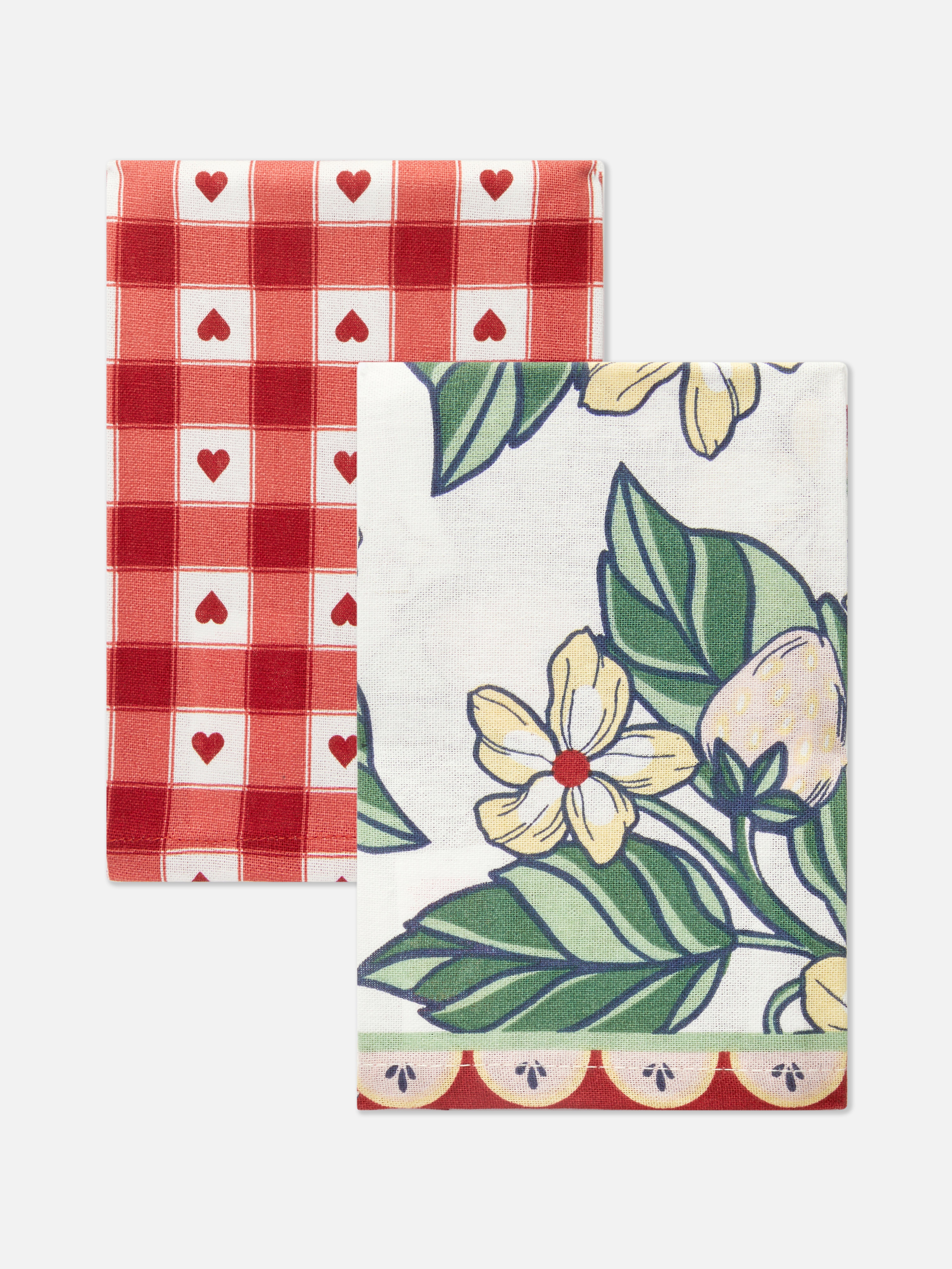 Theedoeken met print, set van 2 Lichtrood