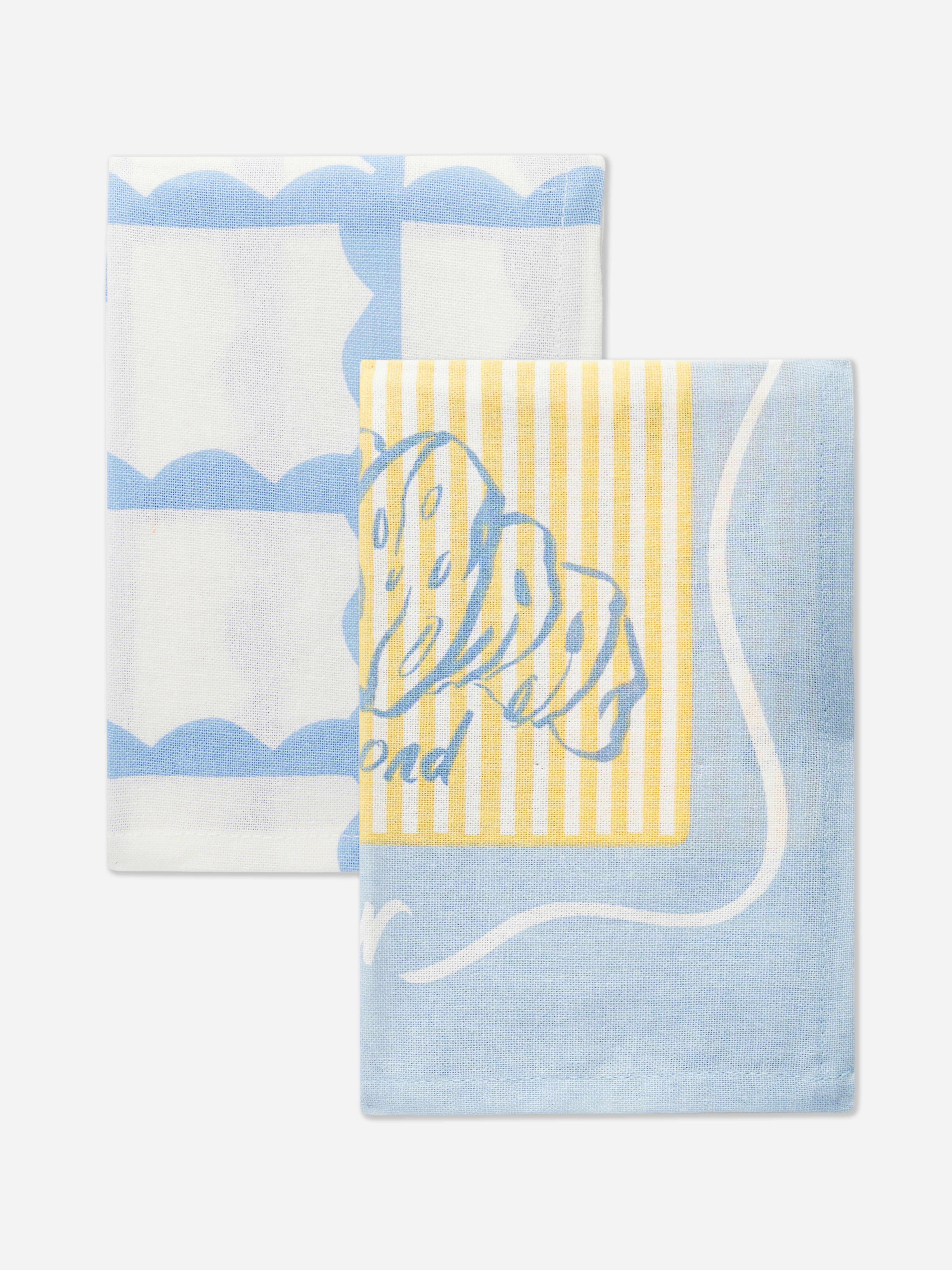Theedoeken met print, set van 2 Hemelsblauw