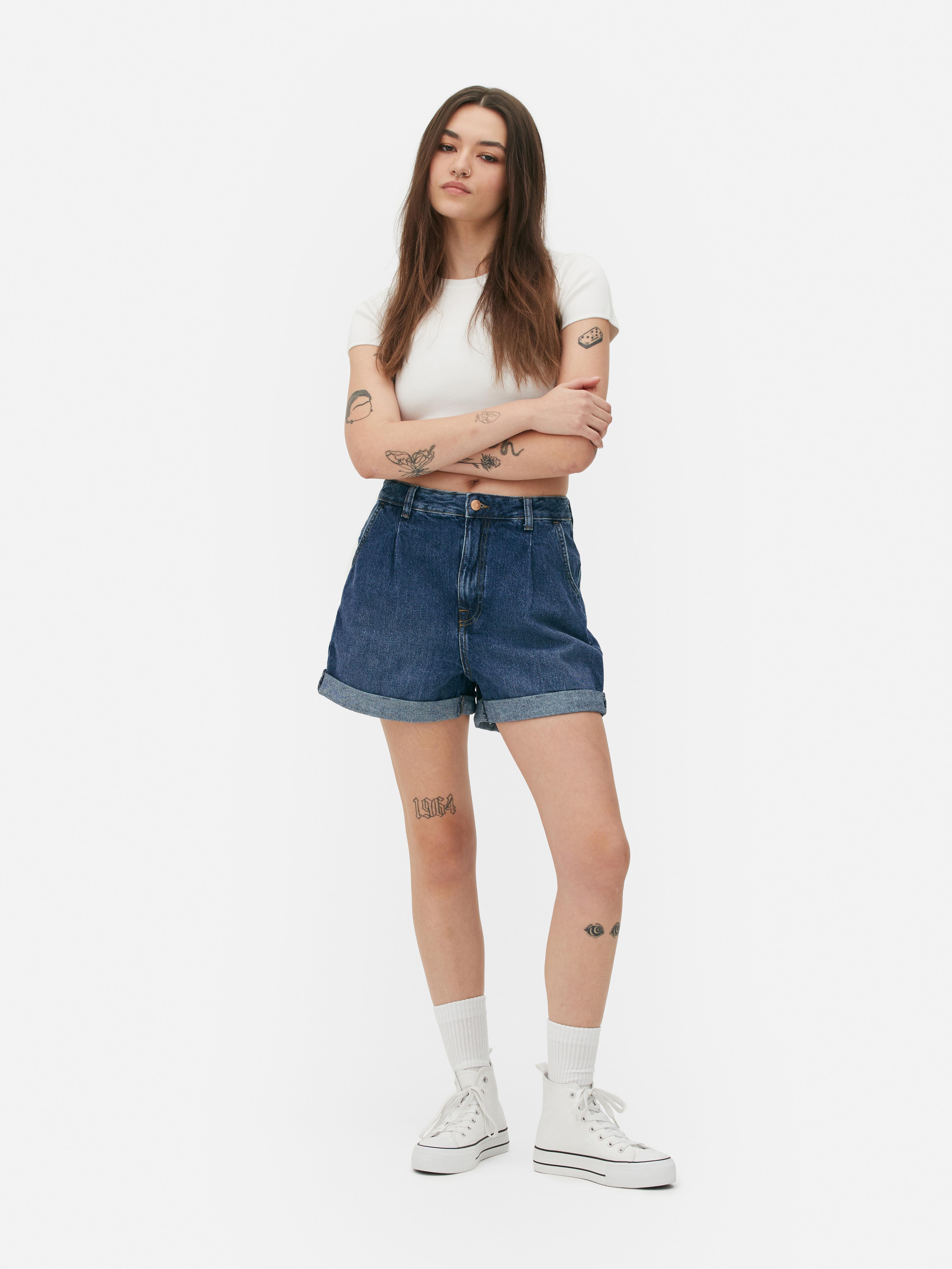 Short en jean à revers