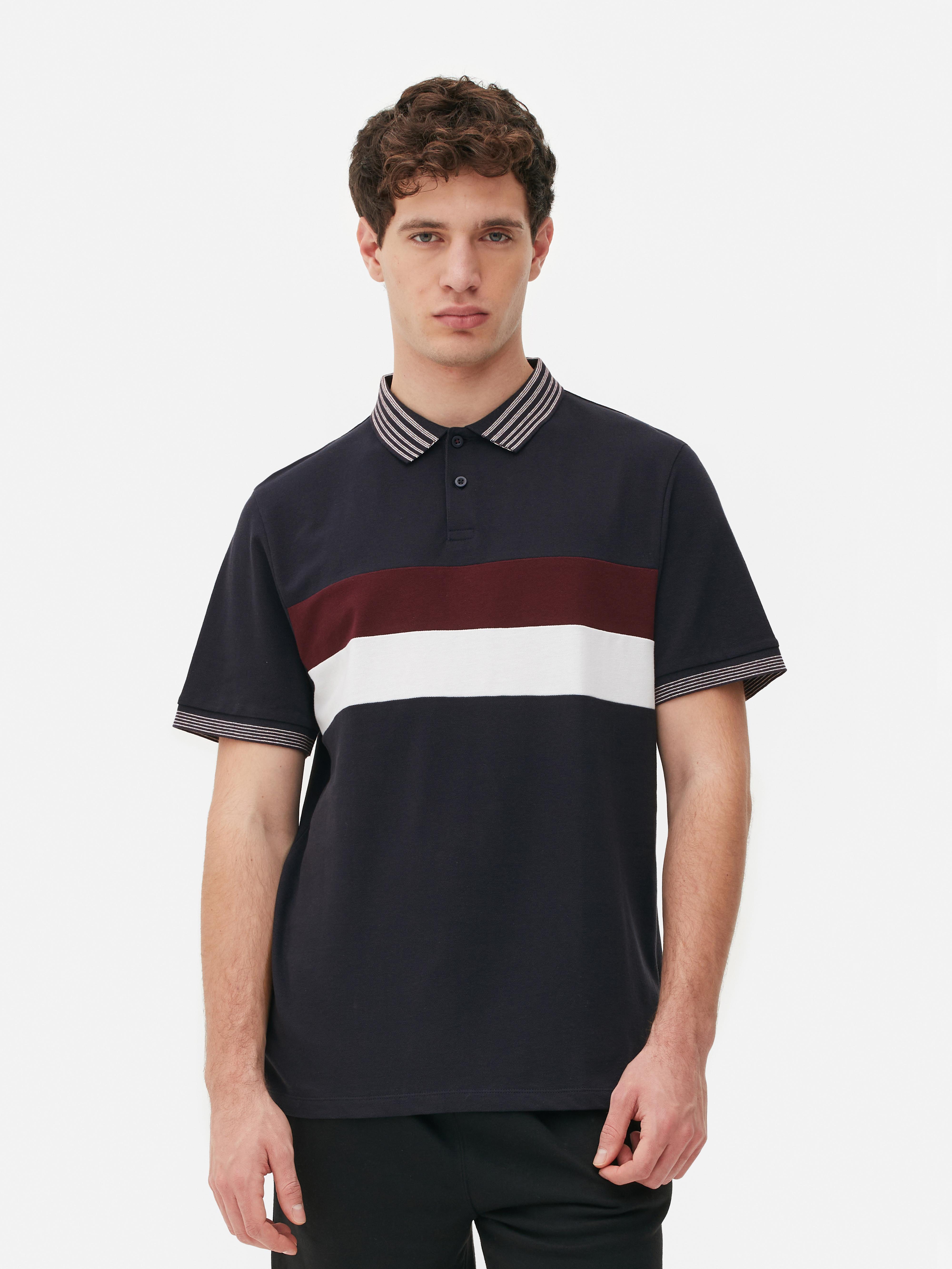 Men's Navy Striped Polo Shirt | Primark