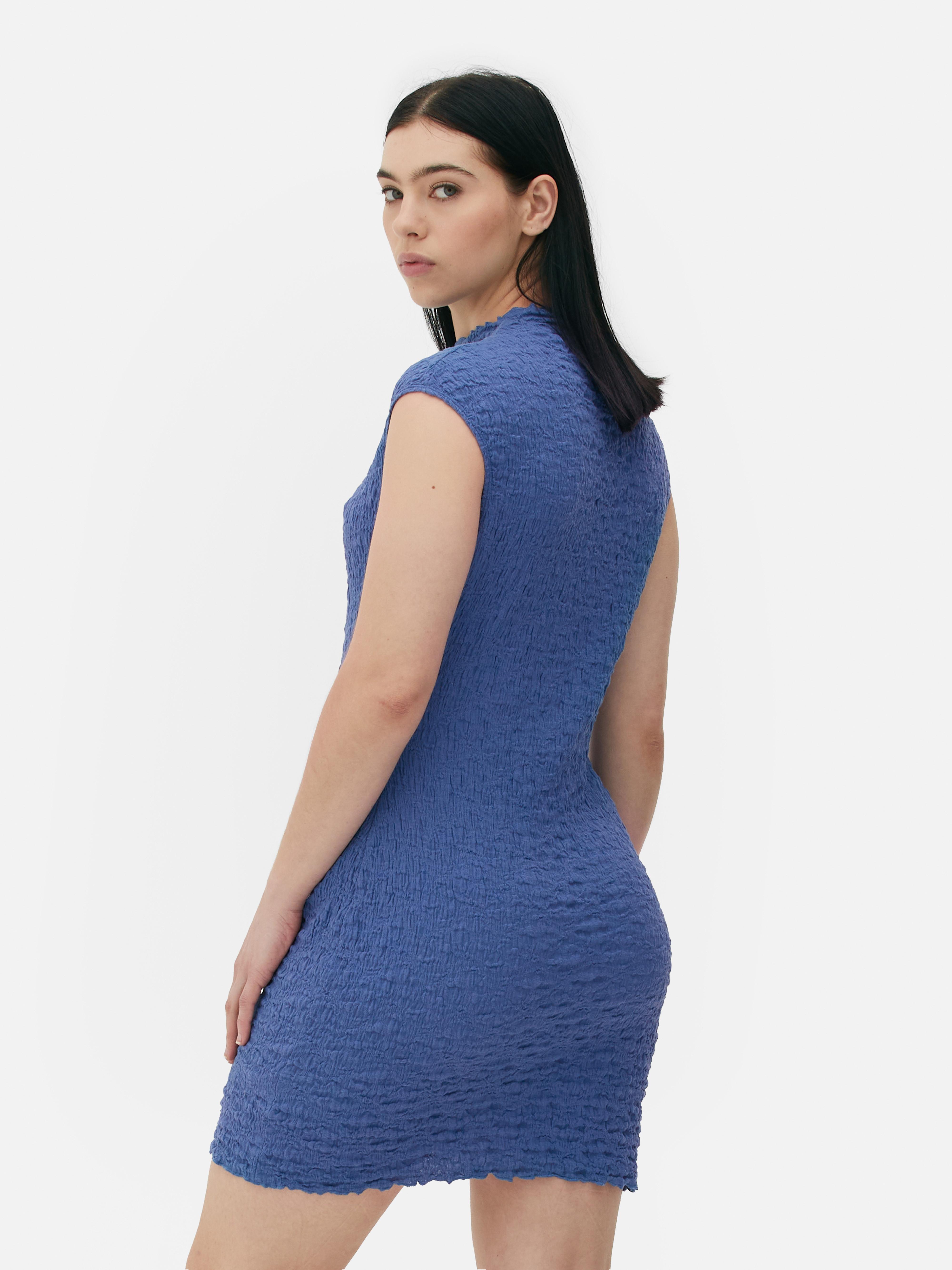 Womens Blue Textured Bodycon Mini Dress