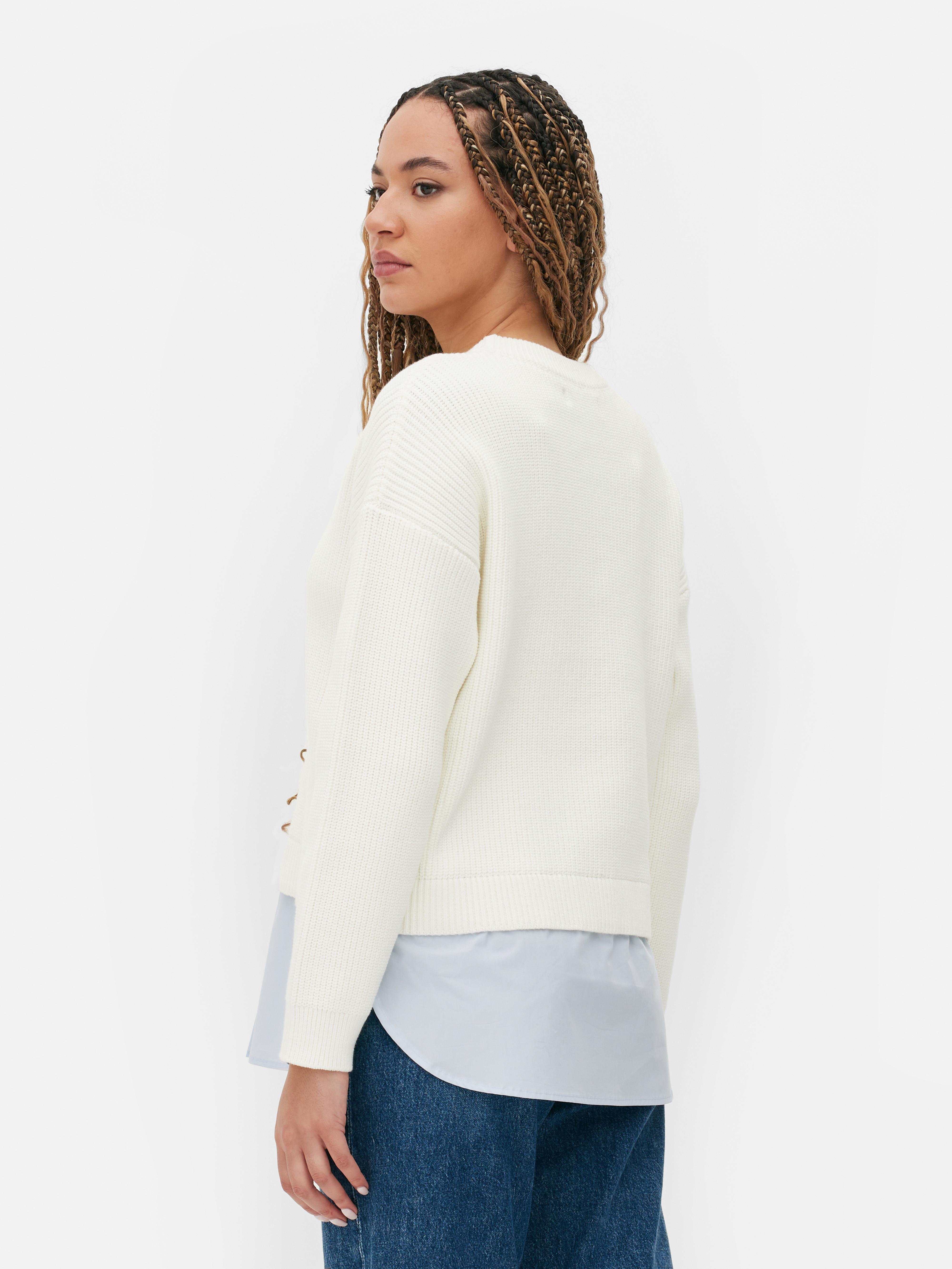 Womens Ivory Two-in-One Crew Neck Jumper and Shirt | Primark