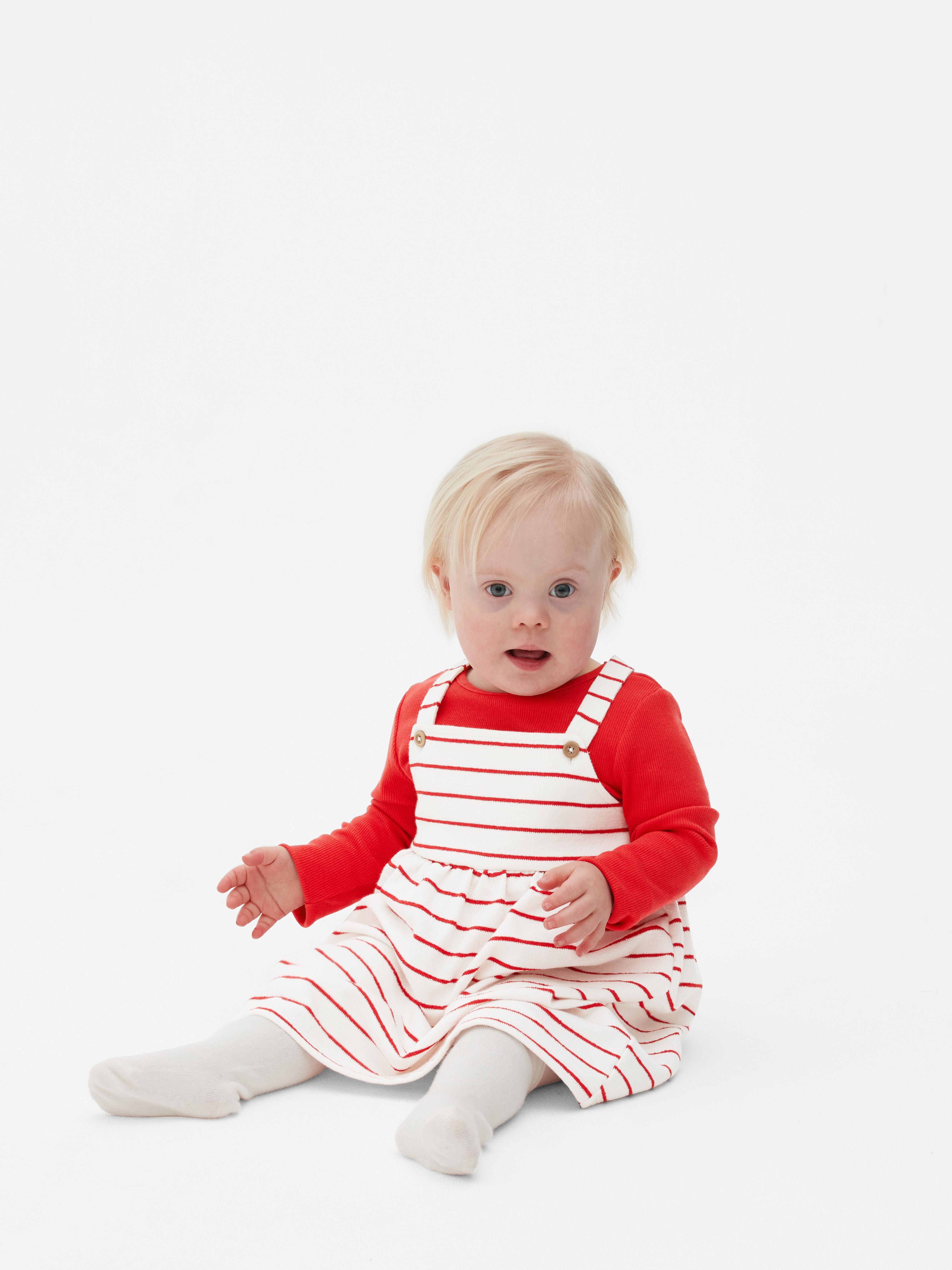 Striped Pinafore Dress and T-Shirt Set