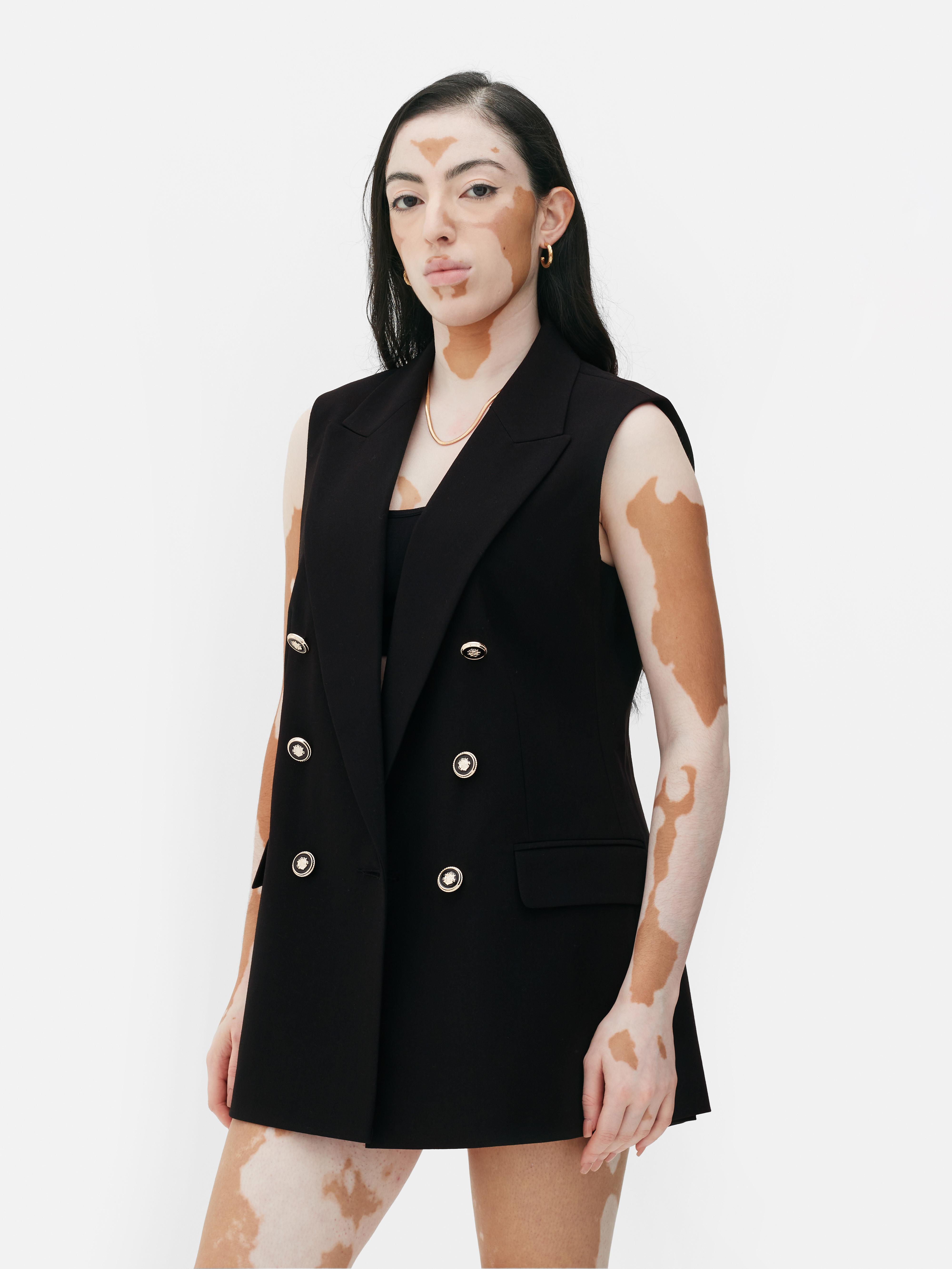 Double breasted sale sleeveless blazer