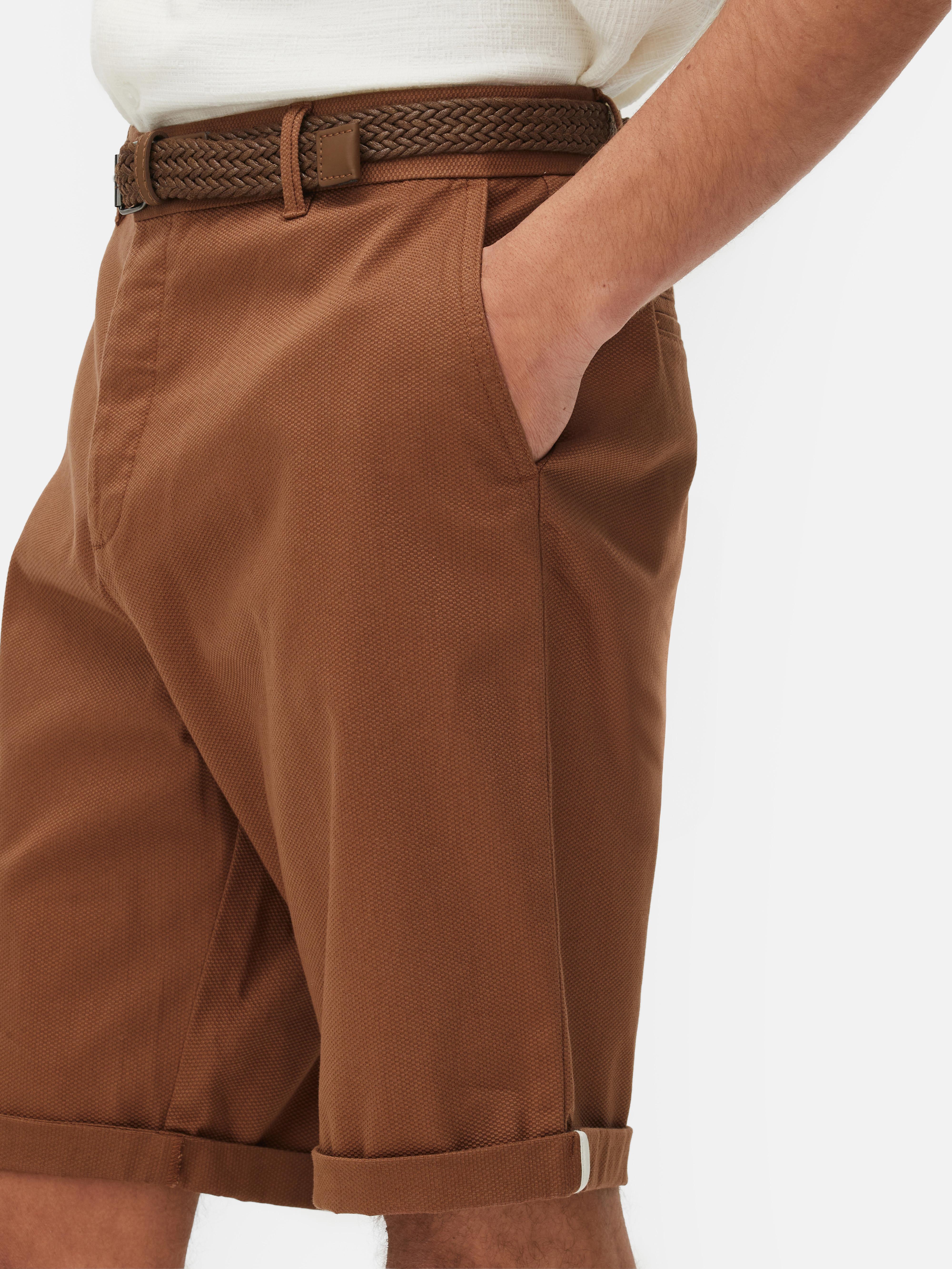 Men's Burnt Orange Belted Chino Shorts Primark
