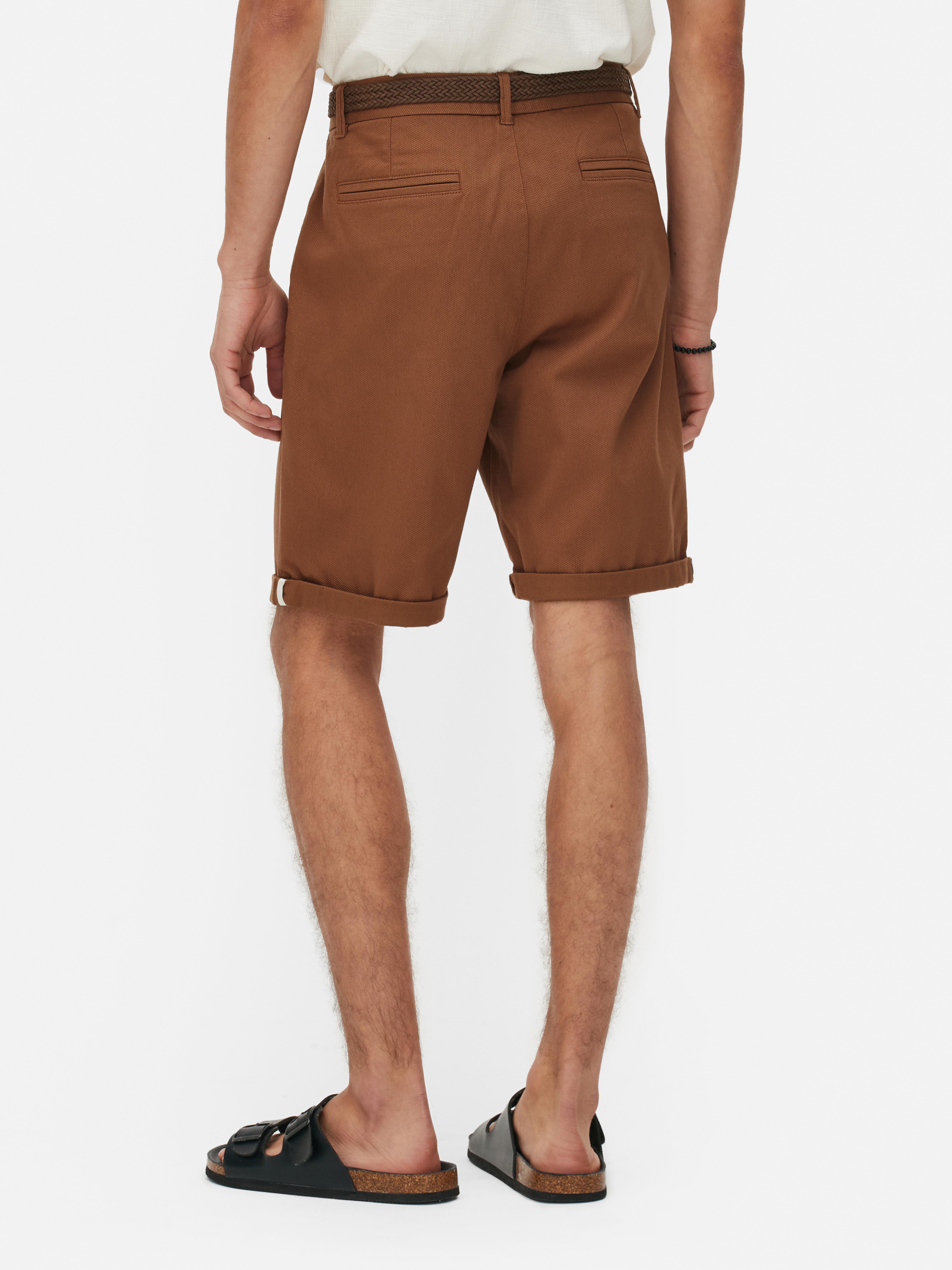 Men's Burnt Orange Belted Chino Shorts Primark