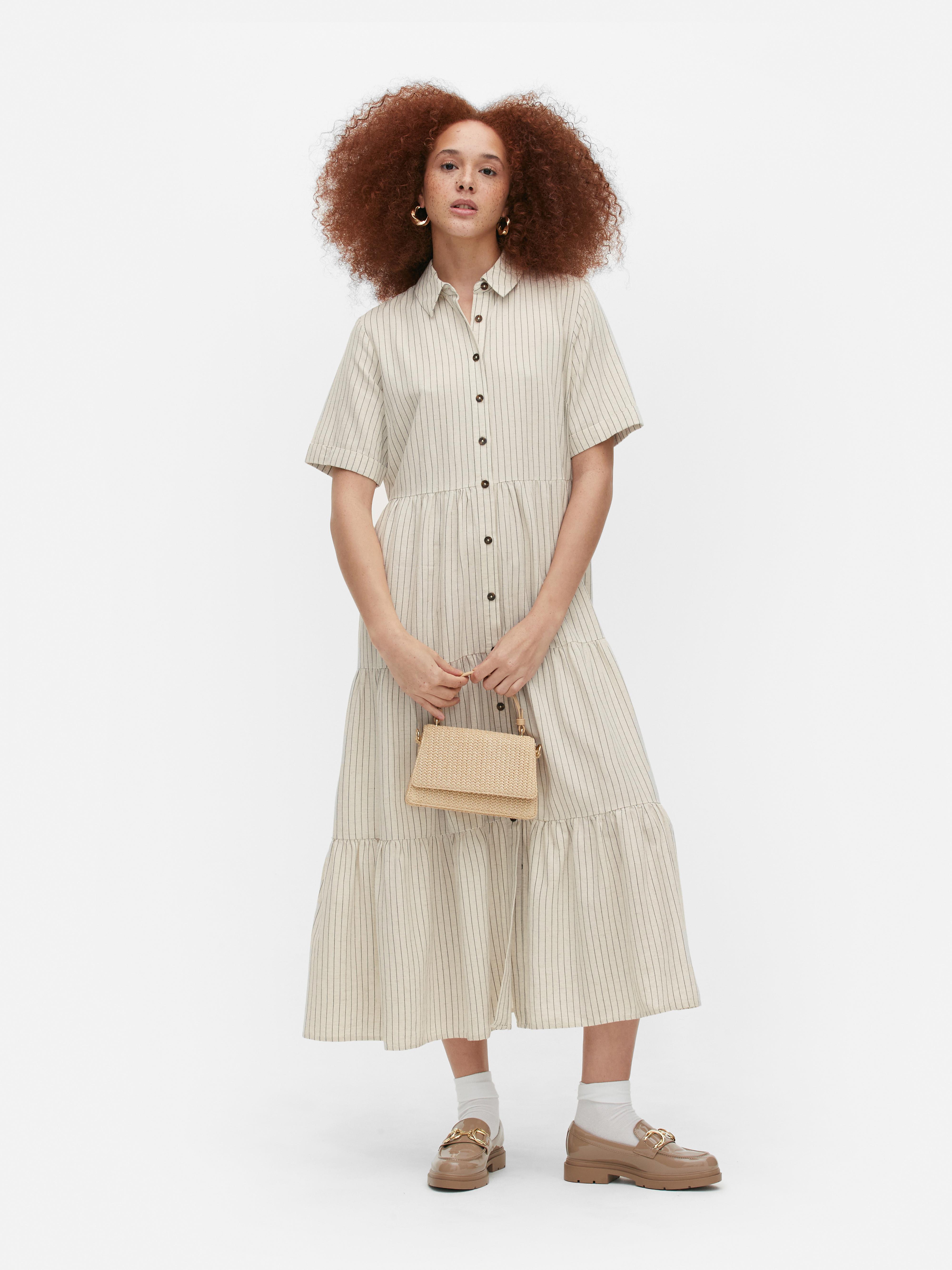 Linen Blend Midi Shirt Dress
