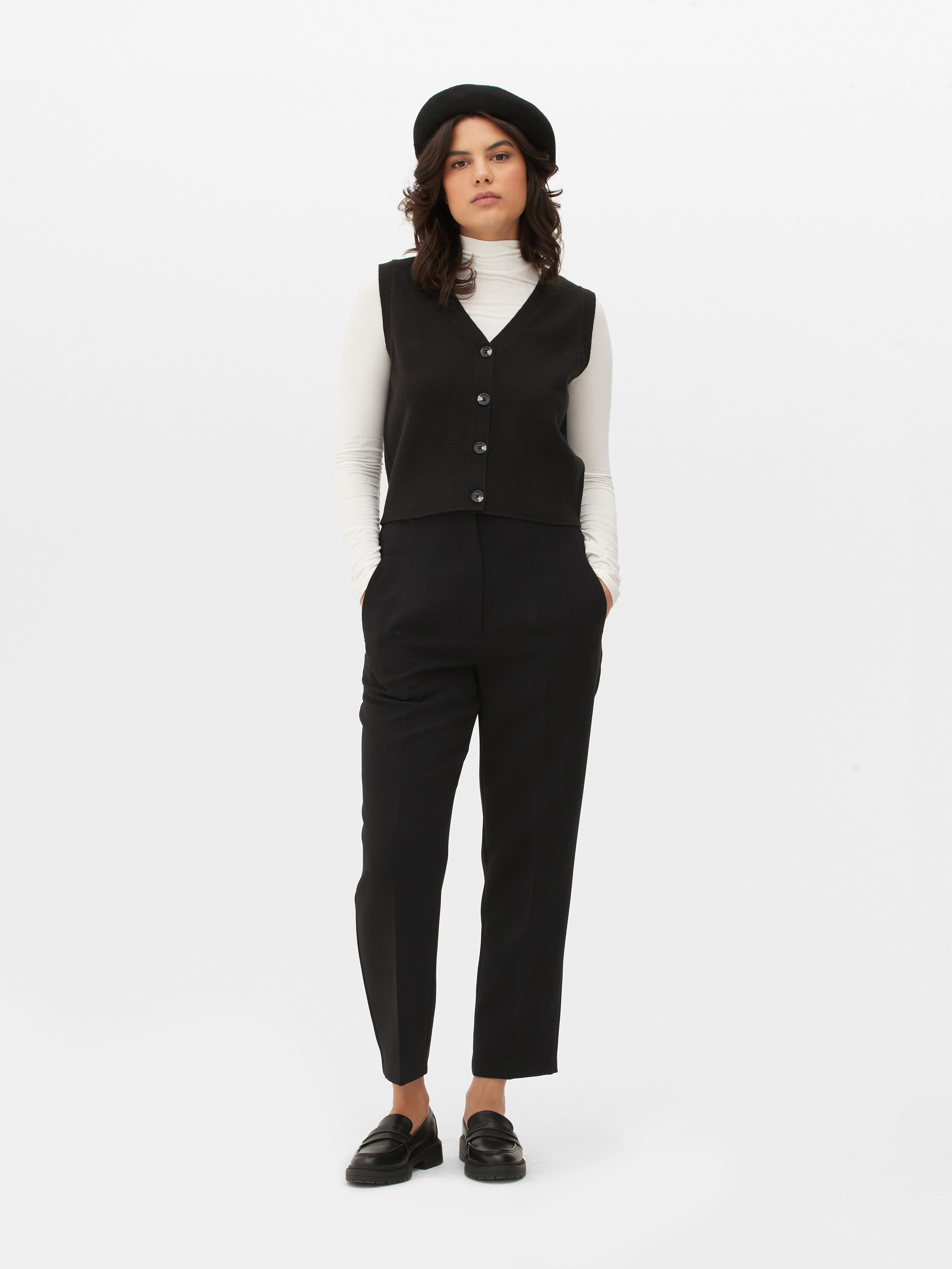 Womens Black Ponte Tapered Trousers