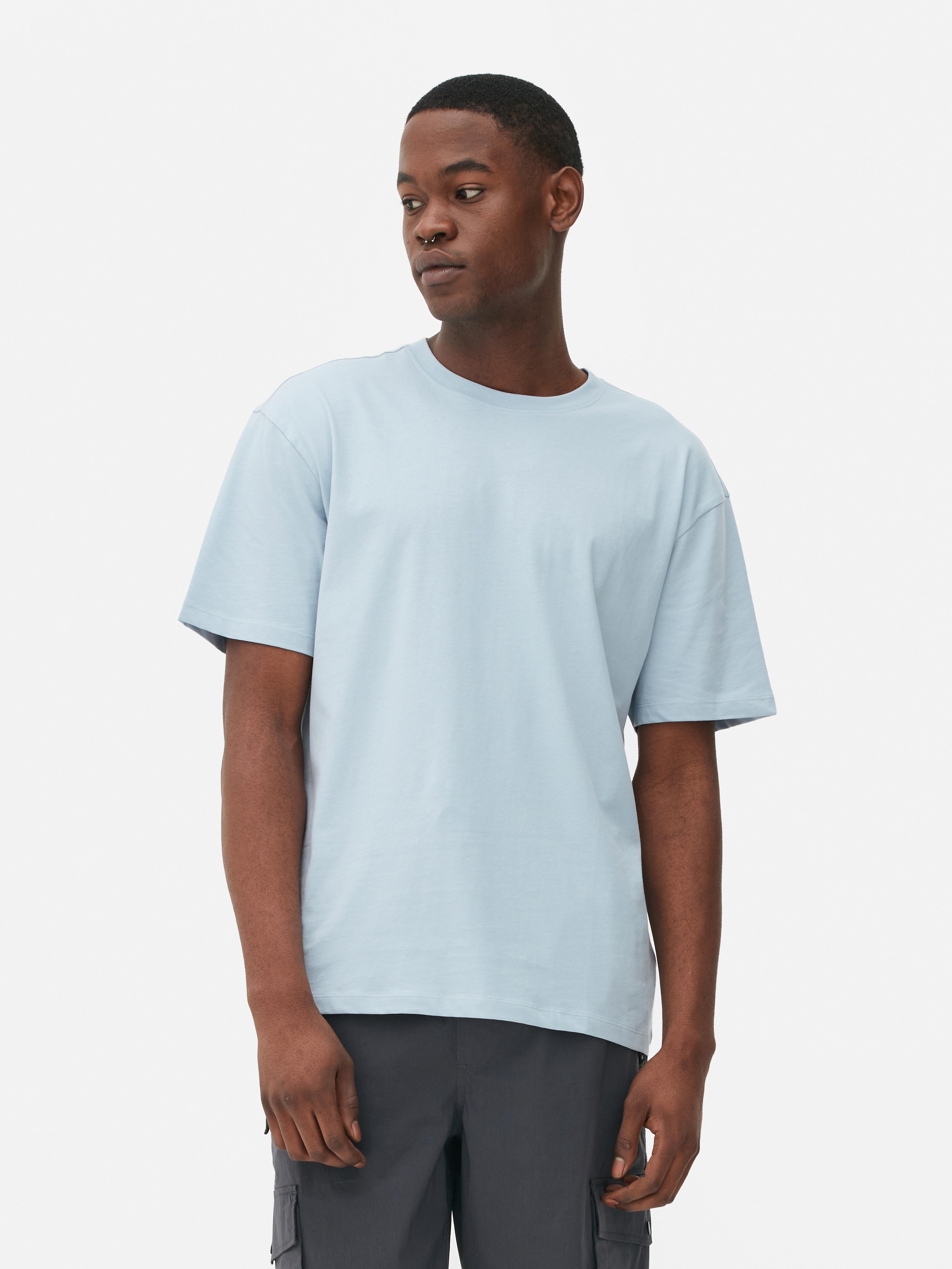 Mens Light Blue Relaxed Cotton T-Shirt | Primark