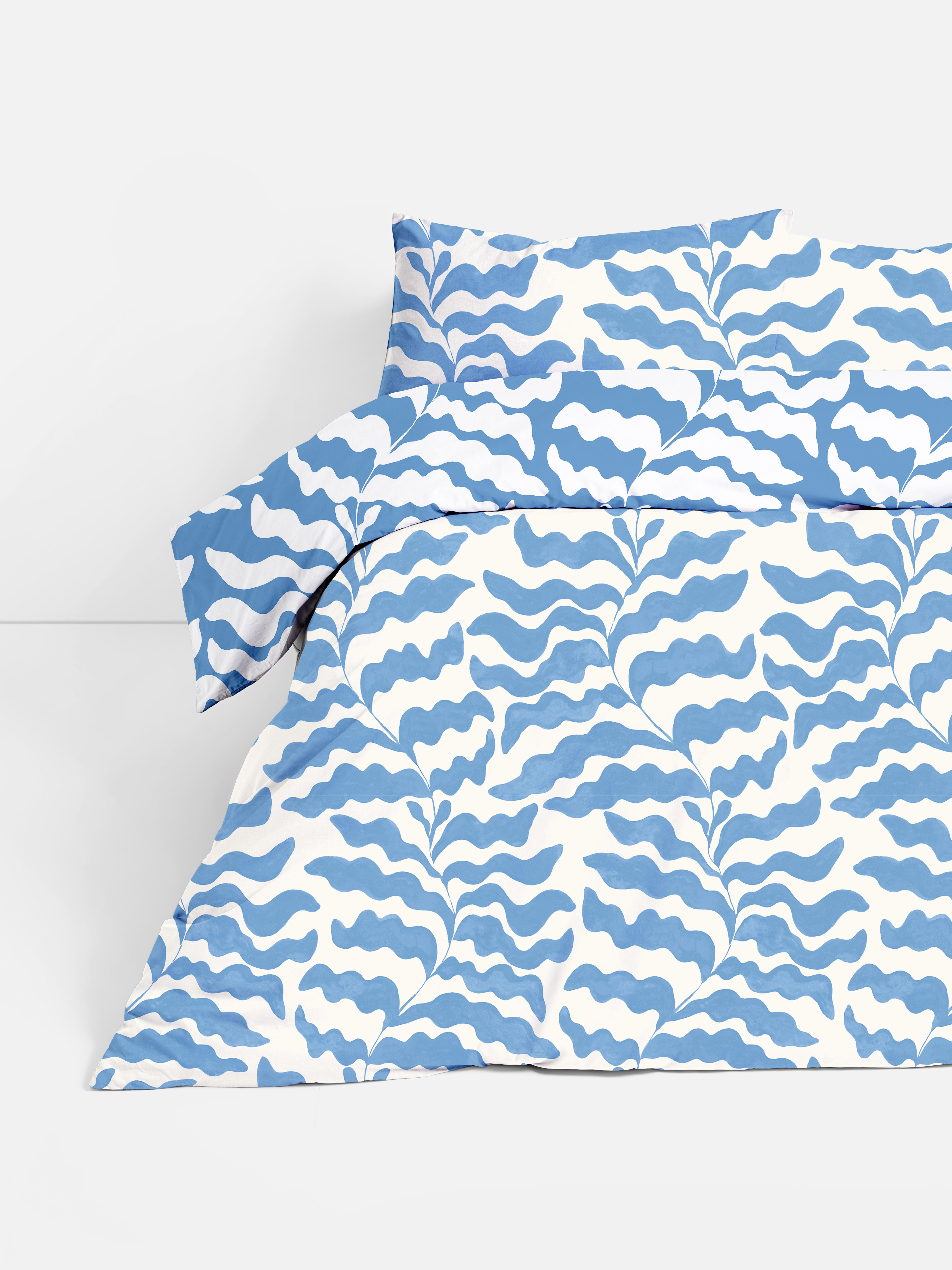 Parure de lit double à imprimé feuilles bleues