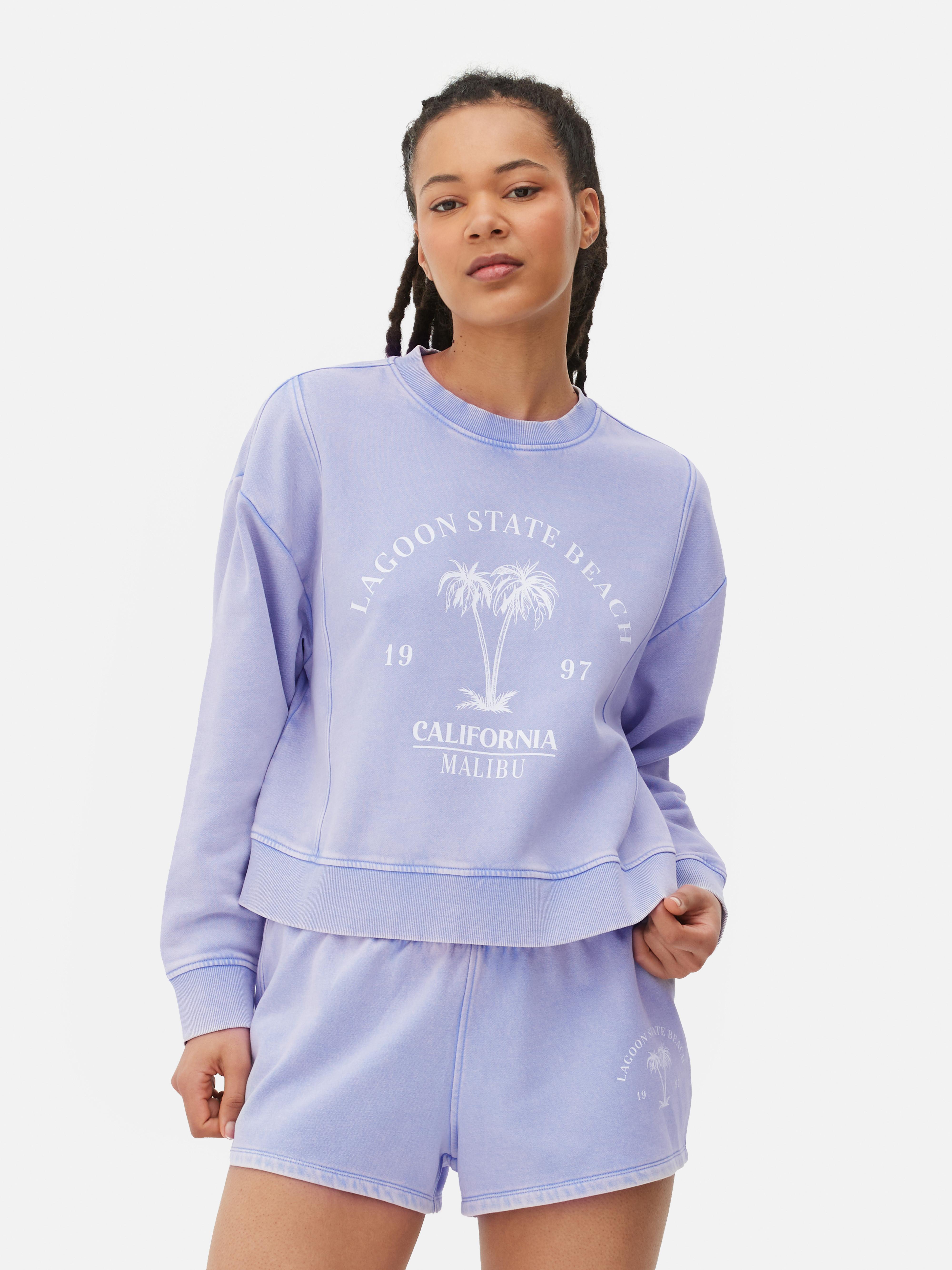 Womens Lilac Co-ord Printed Acid Wash Sweatshirt