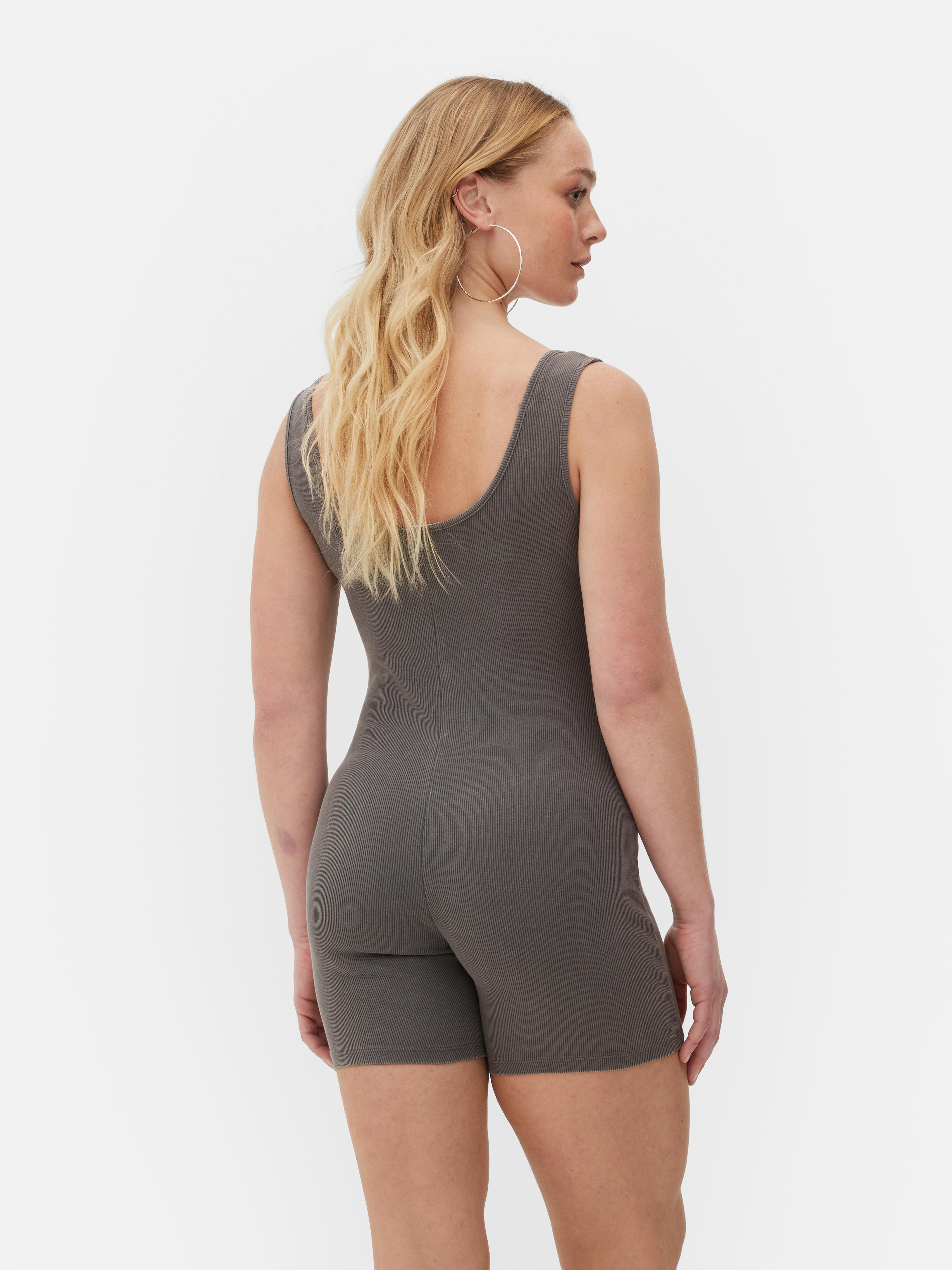 Women's Grey Acid Wash Ribbed Unitard Penneys