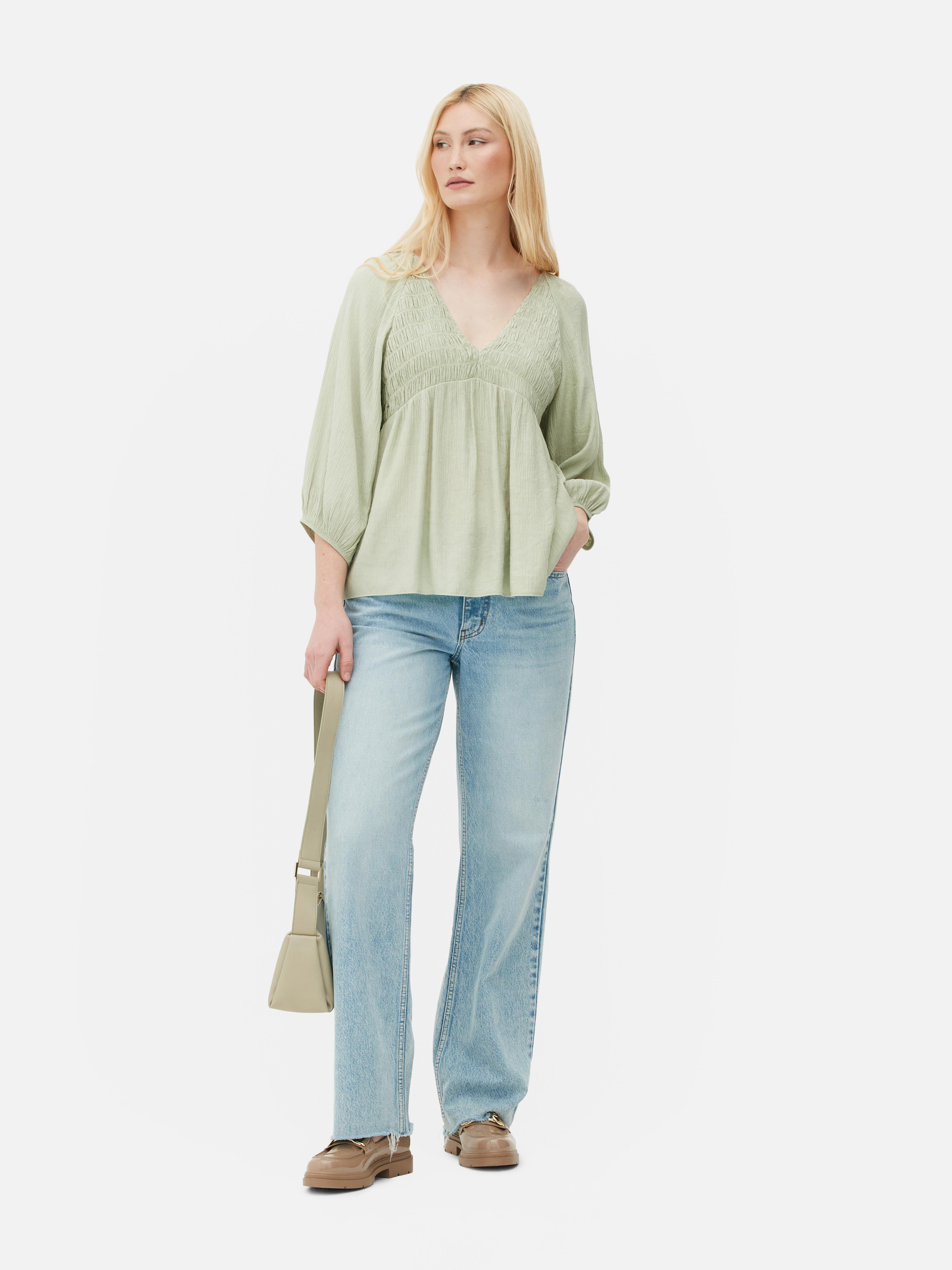 Shirred Long Sleeve Blouse