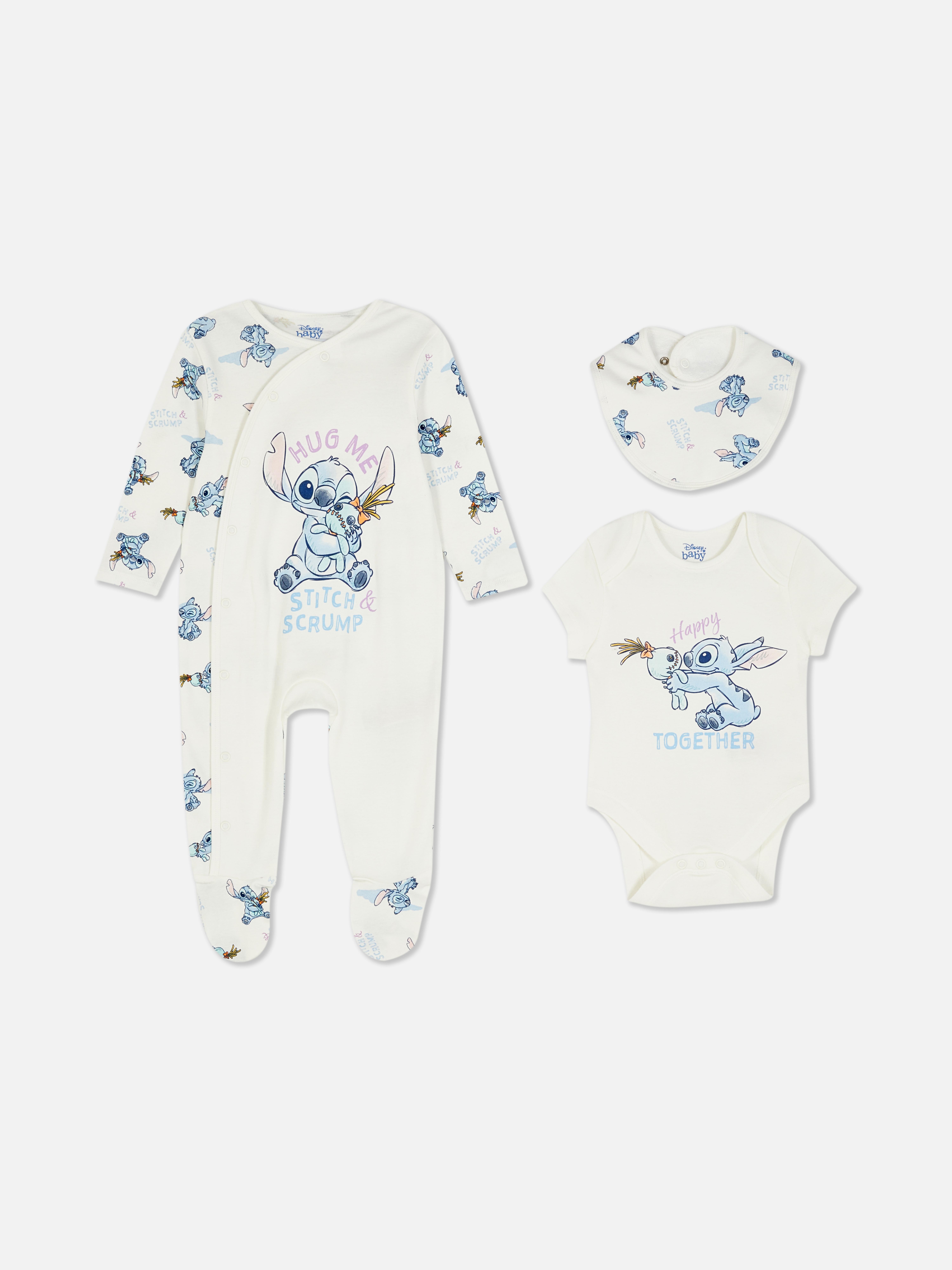 „Disney Stitch“ Schlafanzug, Bodysuit und Lätzchen