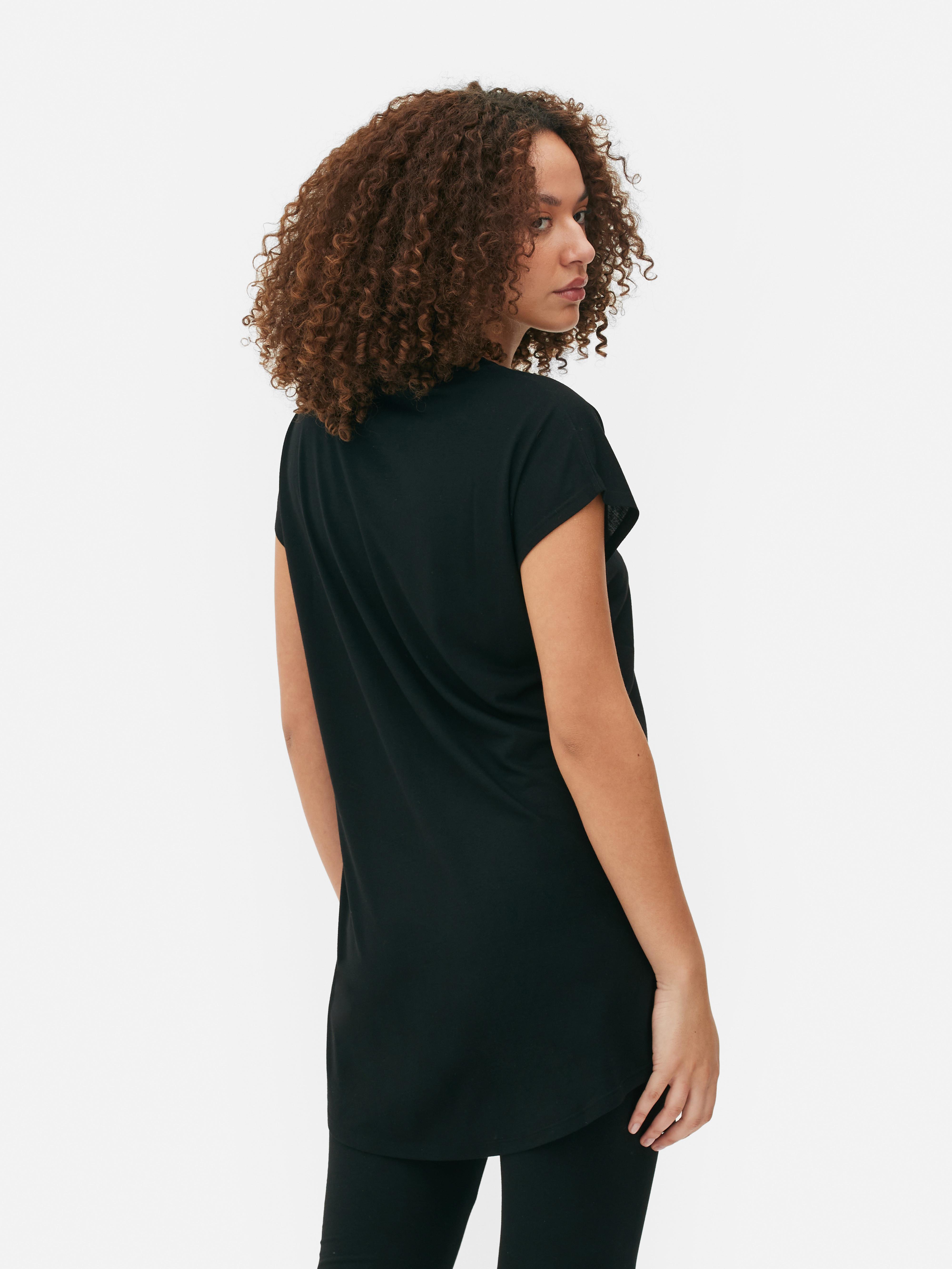 Women's Black Crew Neck Long TShirt Primark