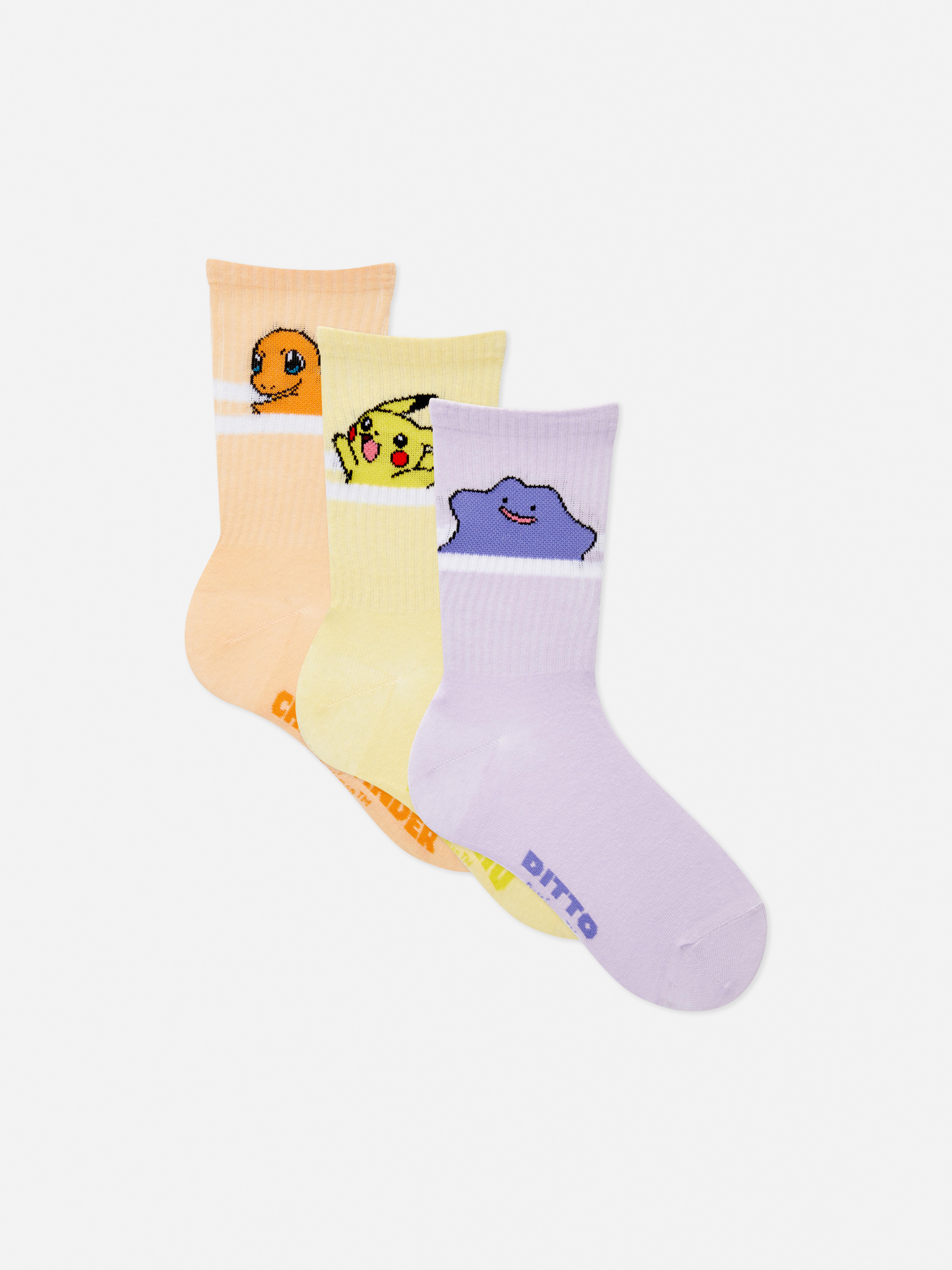 Lot de 3 paires de chaussettes à rayures Pokémon