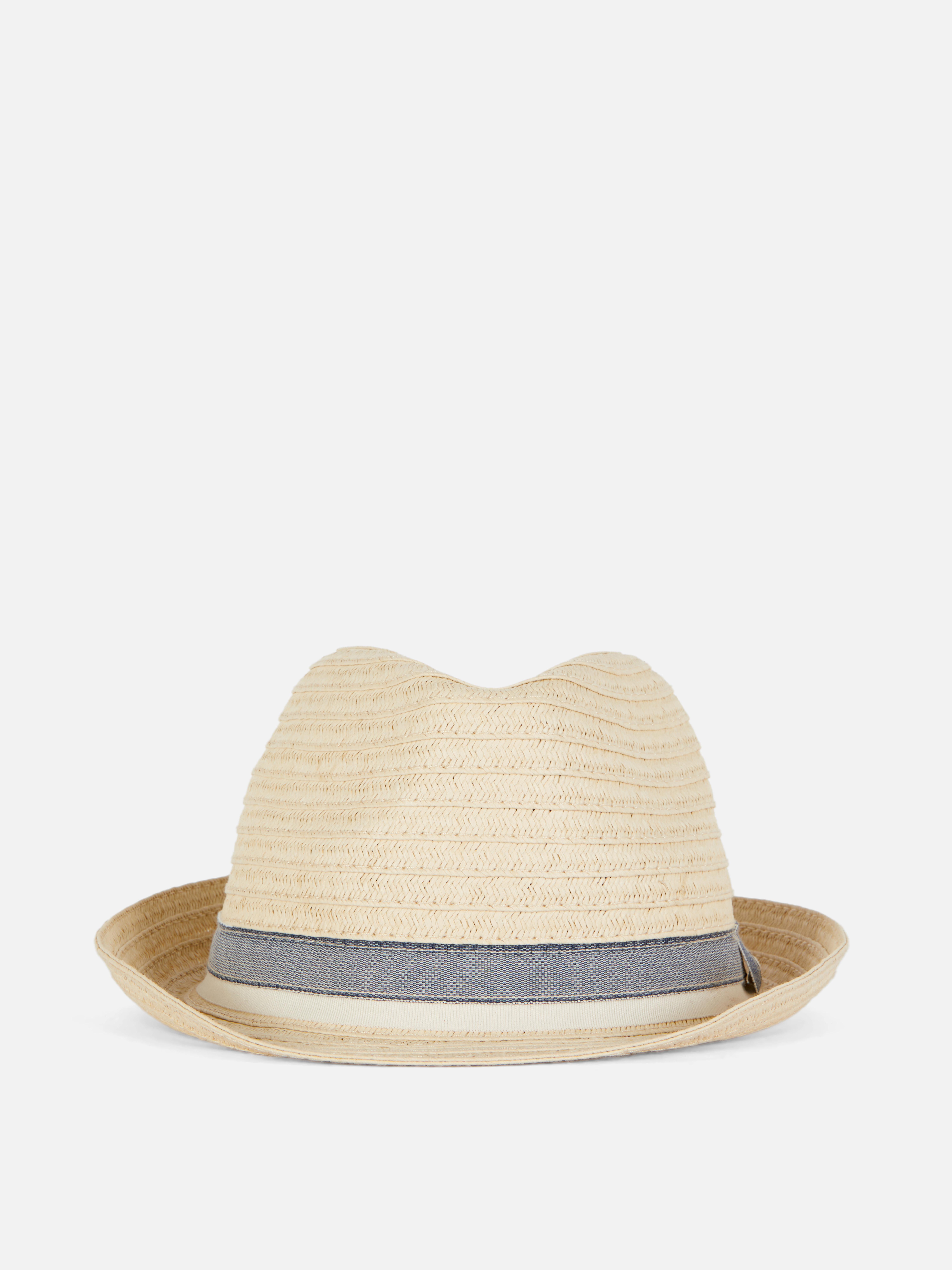 Denim-Look Trim Straw Hat
