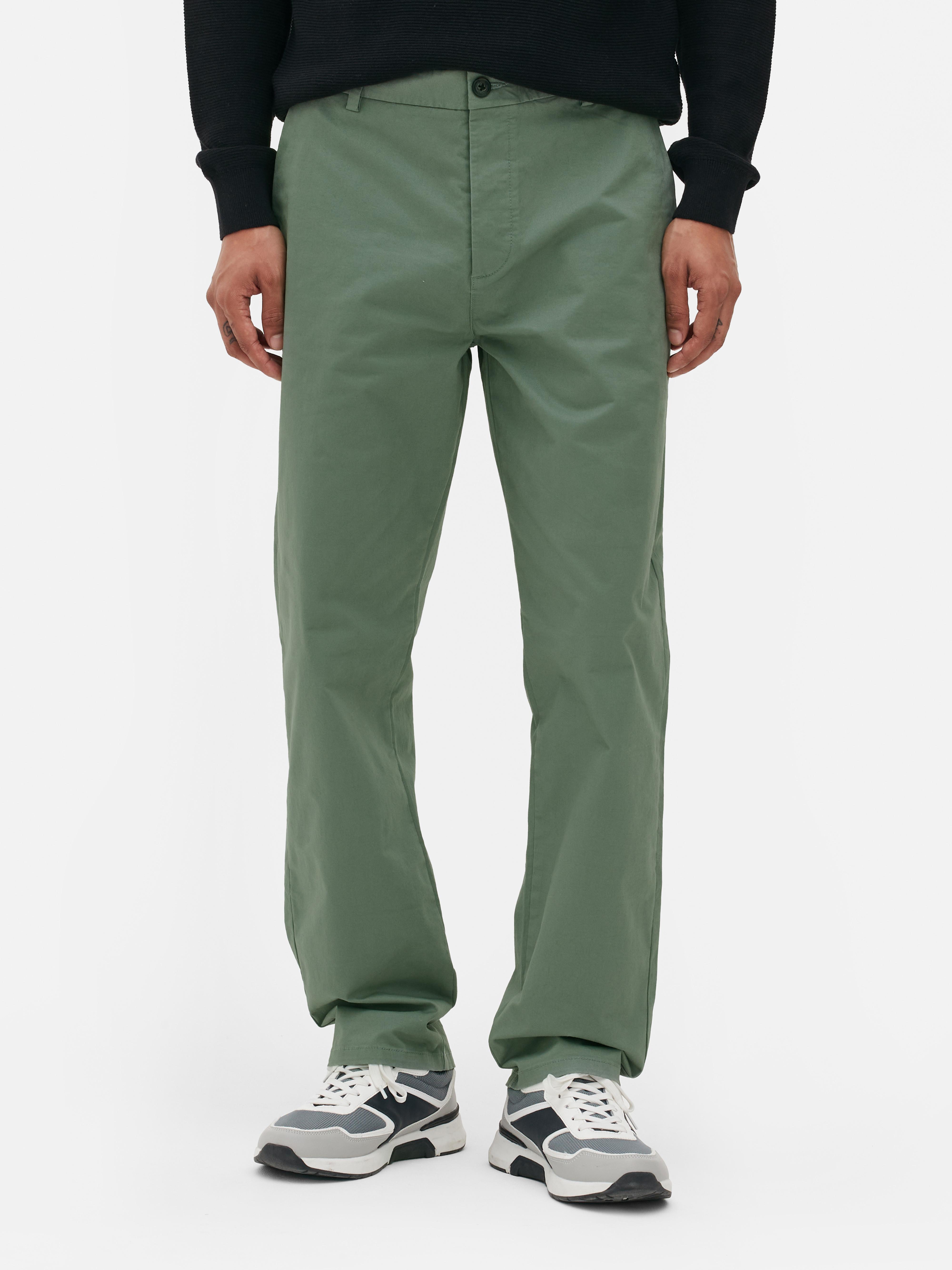 Mens Light Green Stretch Straight Chino Trousers | Primark