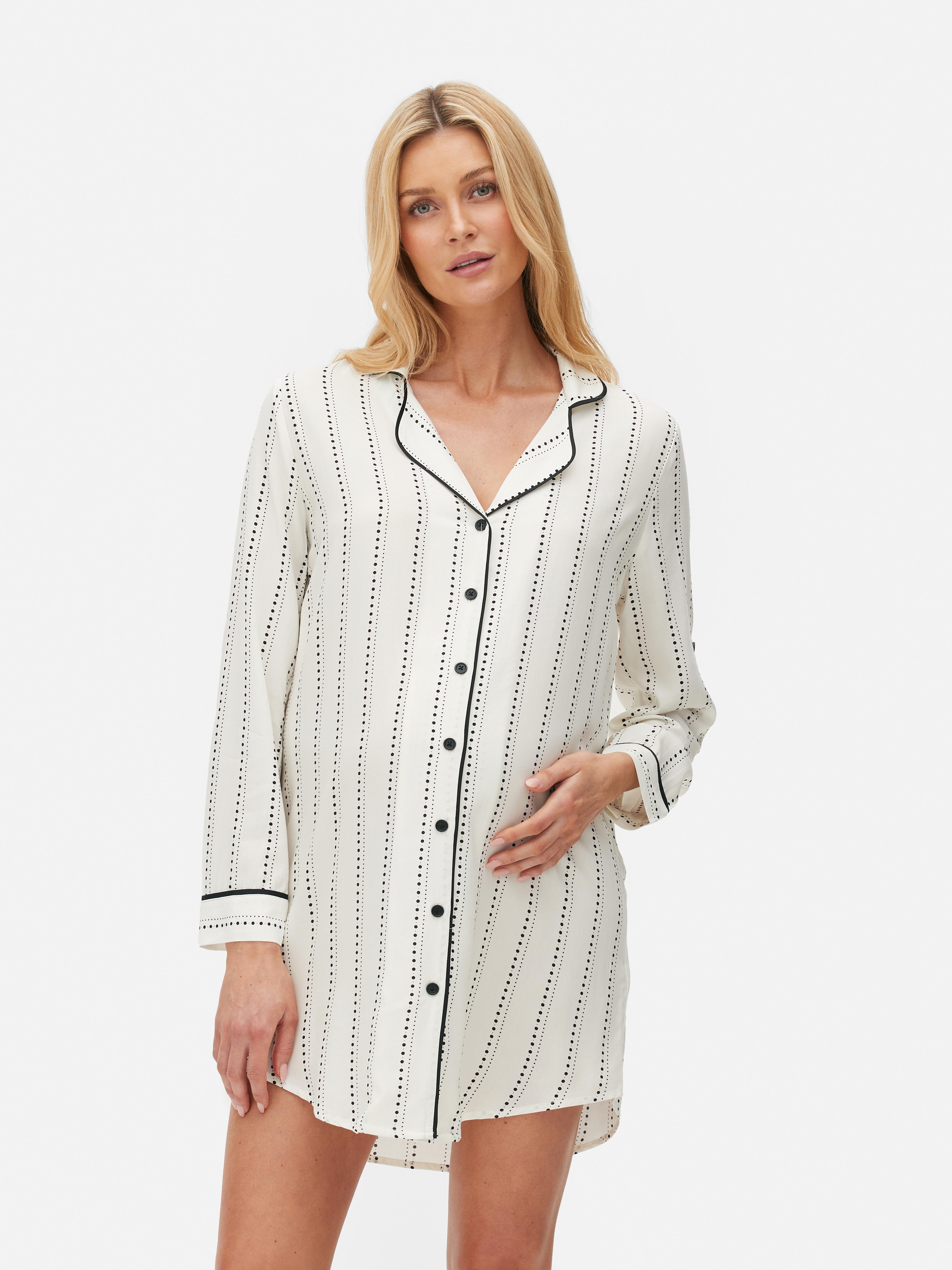 Womens Black/White Striped Button-Up Nightshirt | Primark
