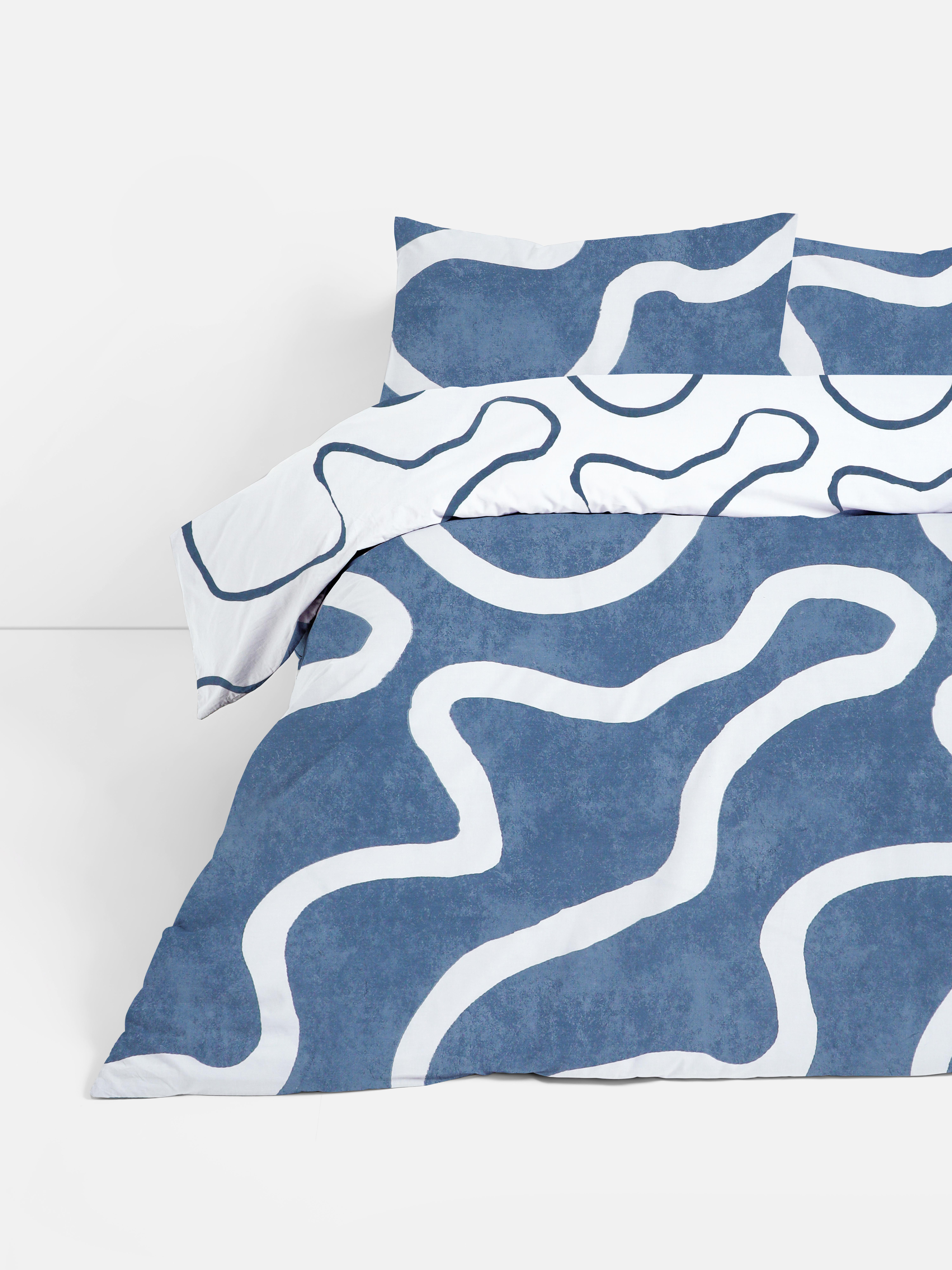 Navy Abstract Curve King Duvet Cover Set Primark