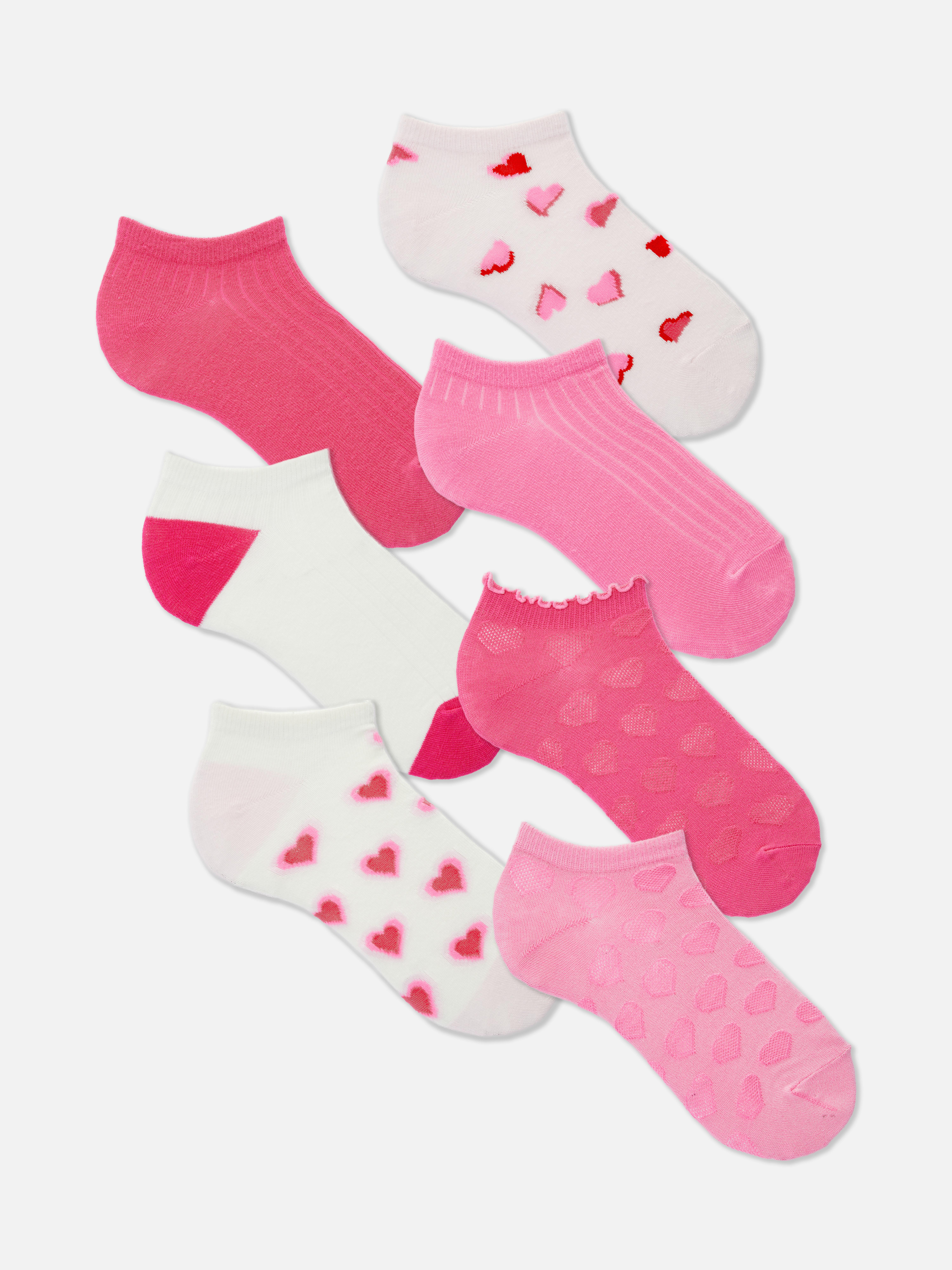 7pk Heart Print Trainer Socks