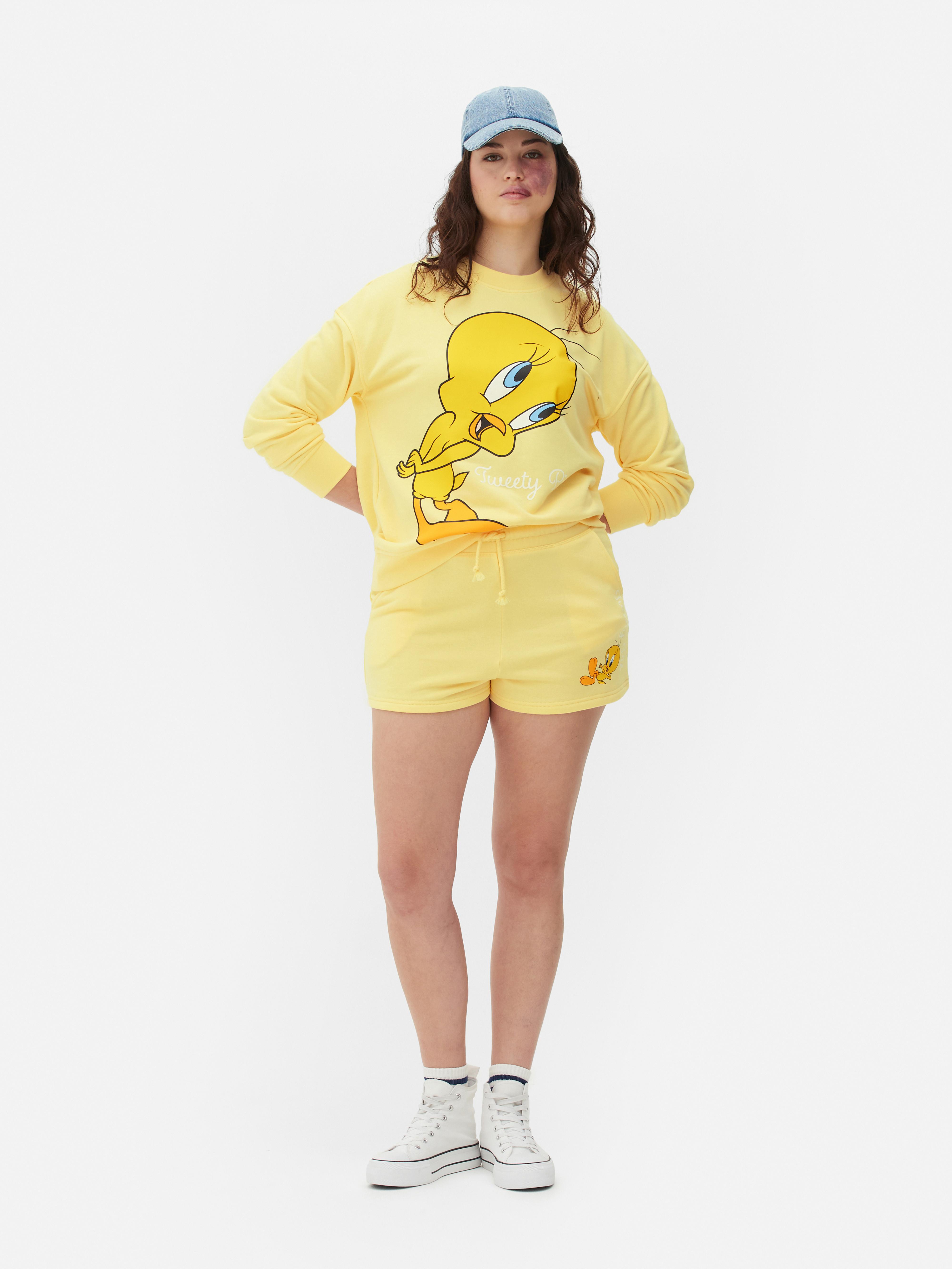 Womens Yellow Looney Tunes Tweety Pie Drawstring Shorts