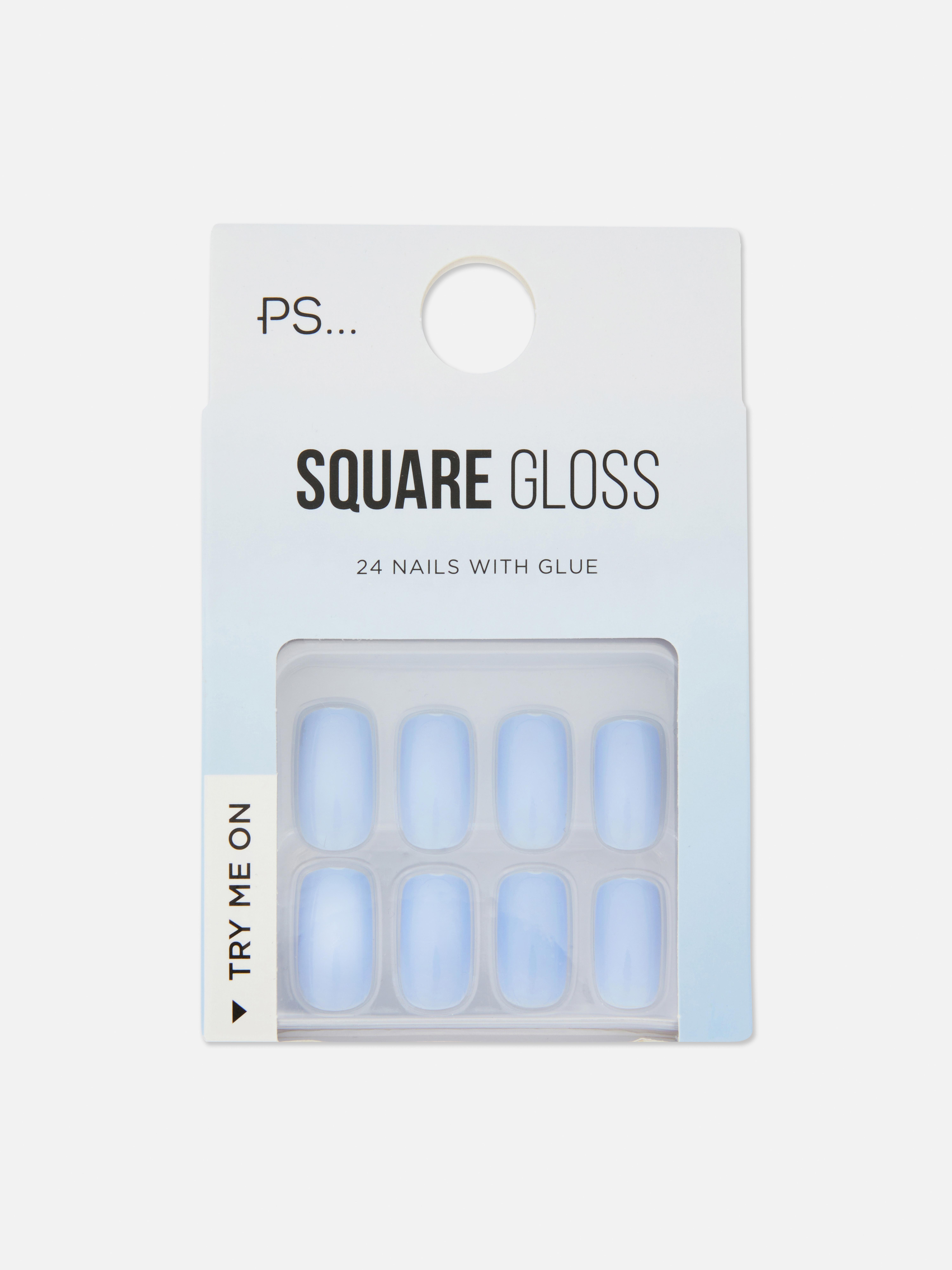 PS… Nežno modri kvadratni sijoči umetni nohti, 24 kosov