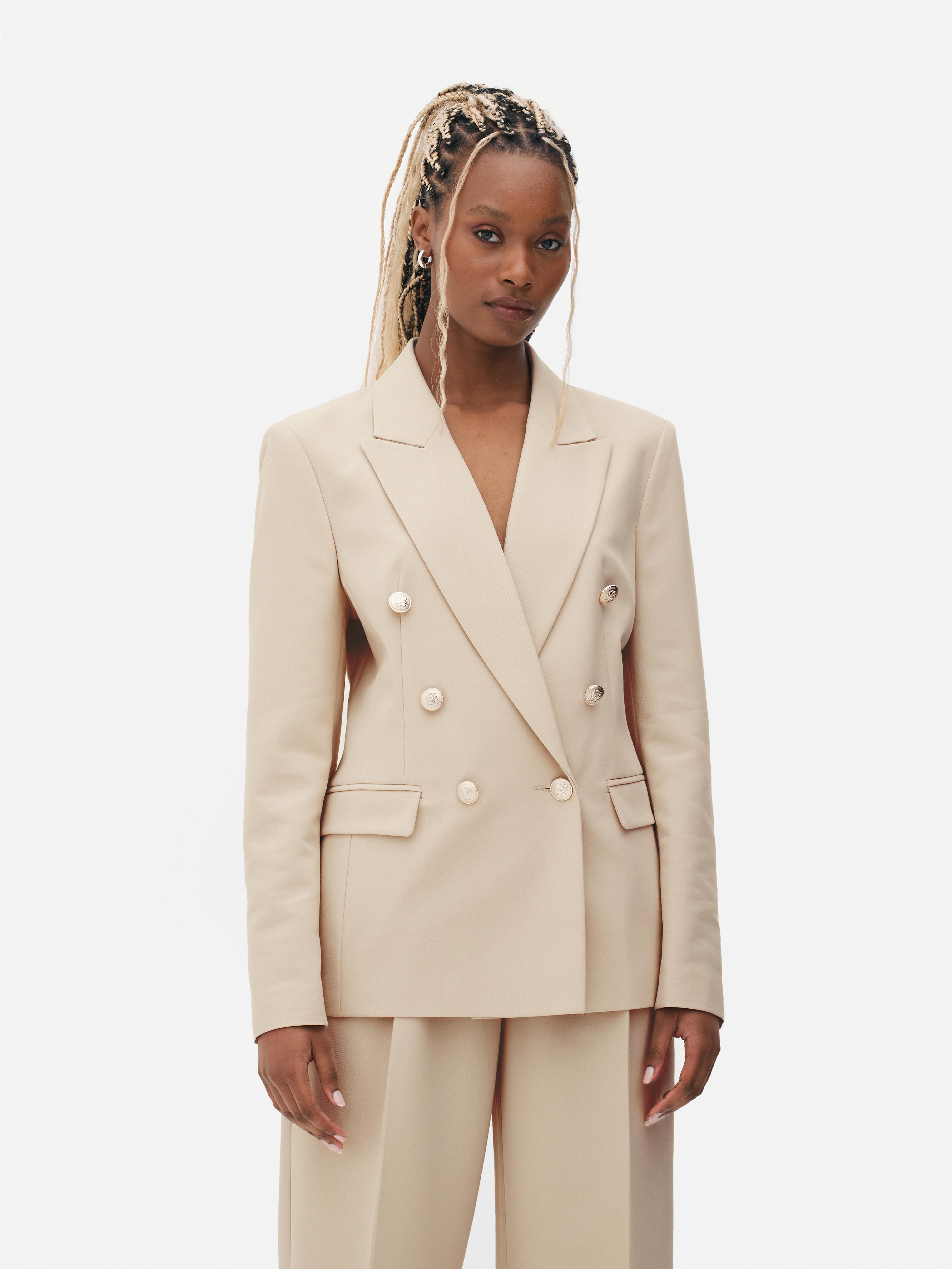 Women's Ivory Metallic Button Double Breasted Blazer | Primark