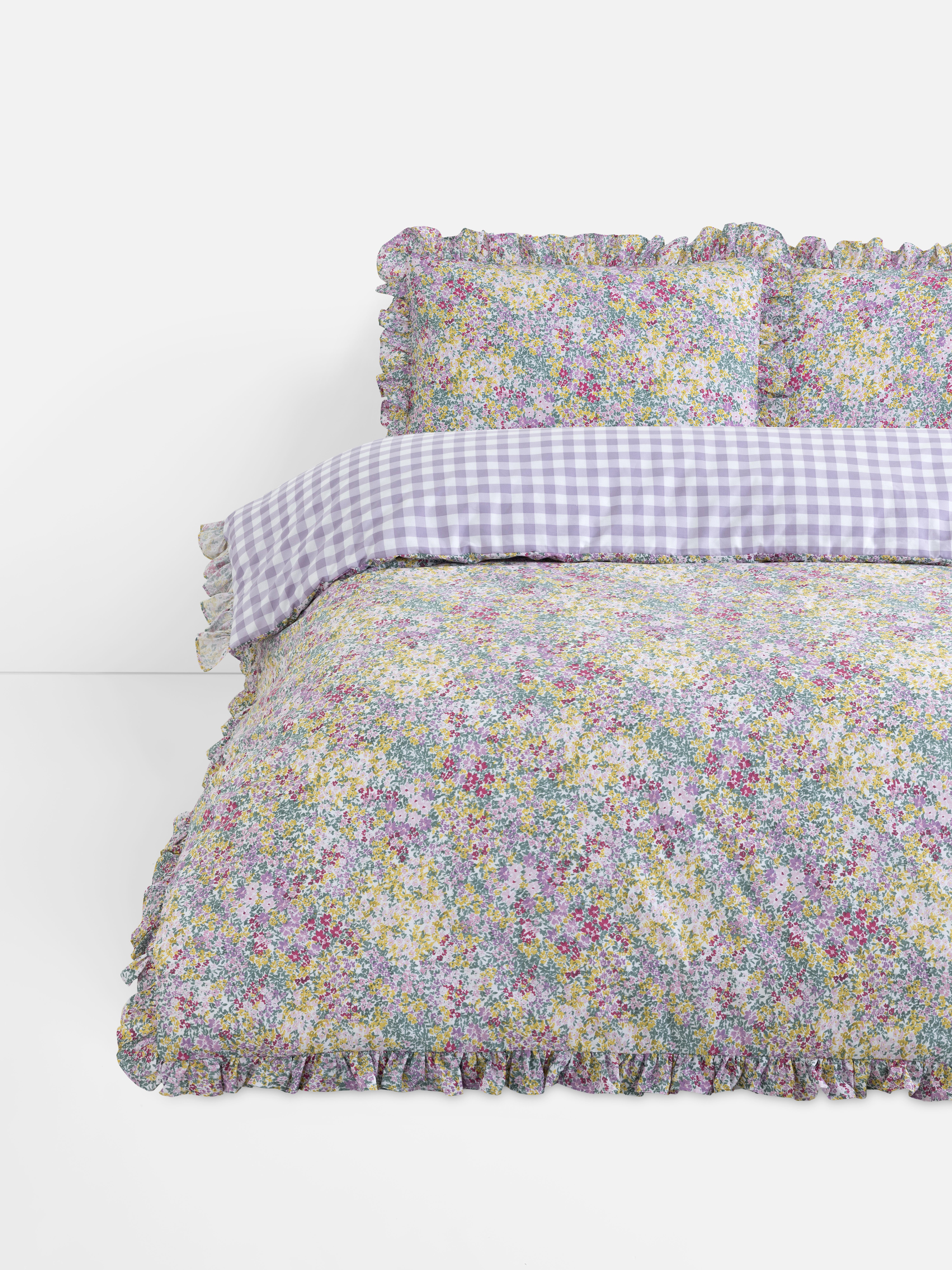 Multicolour Floral And Gingham Reversible Double Duvet Set