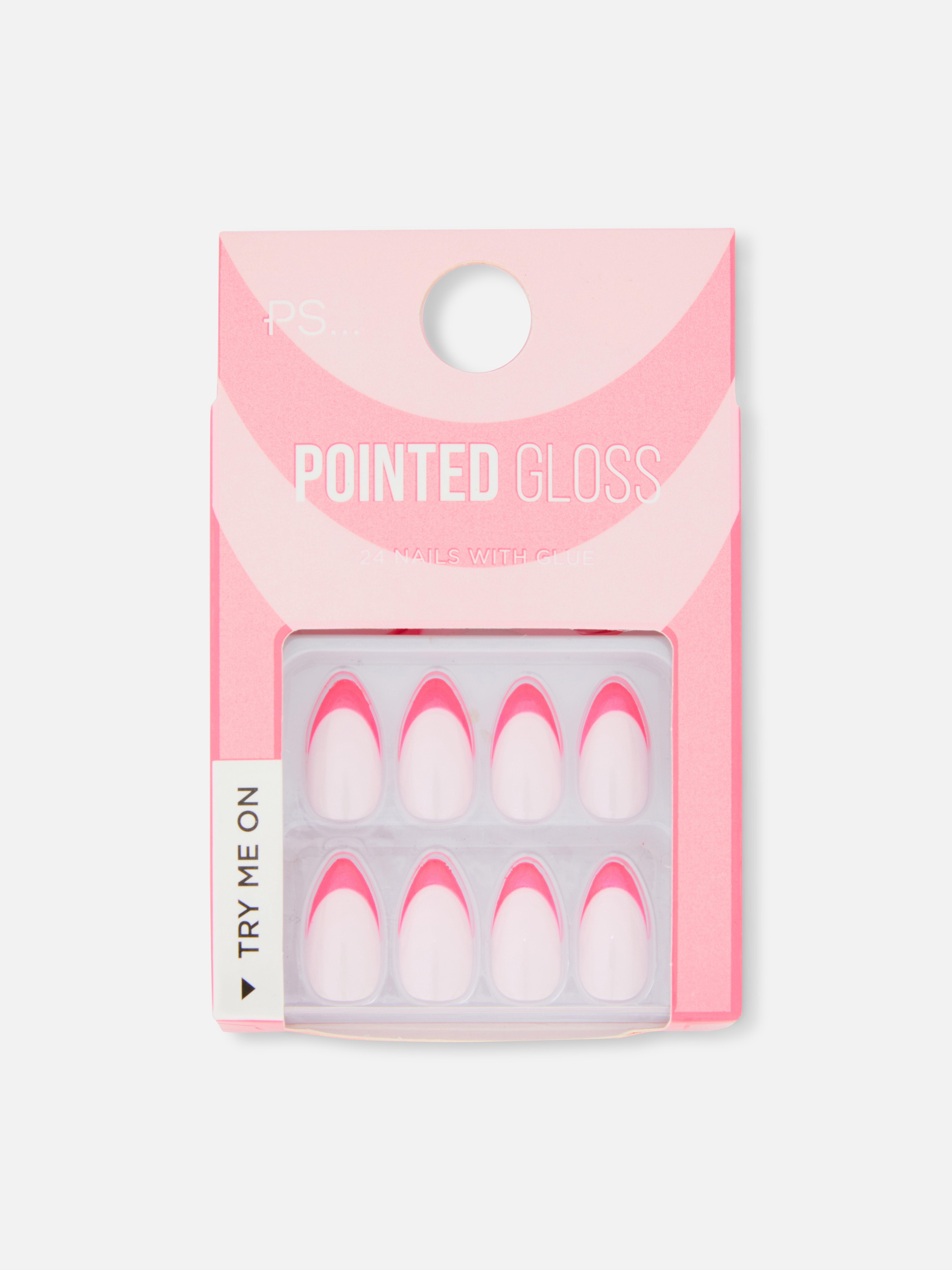 24pk PS... Pointed Gloss Pink Tip Faux Nails