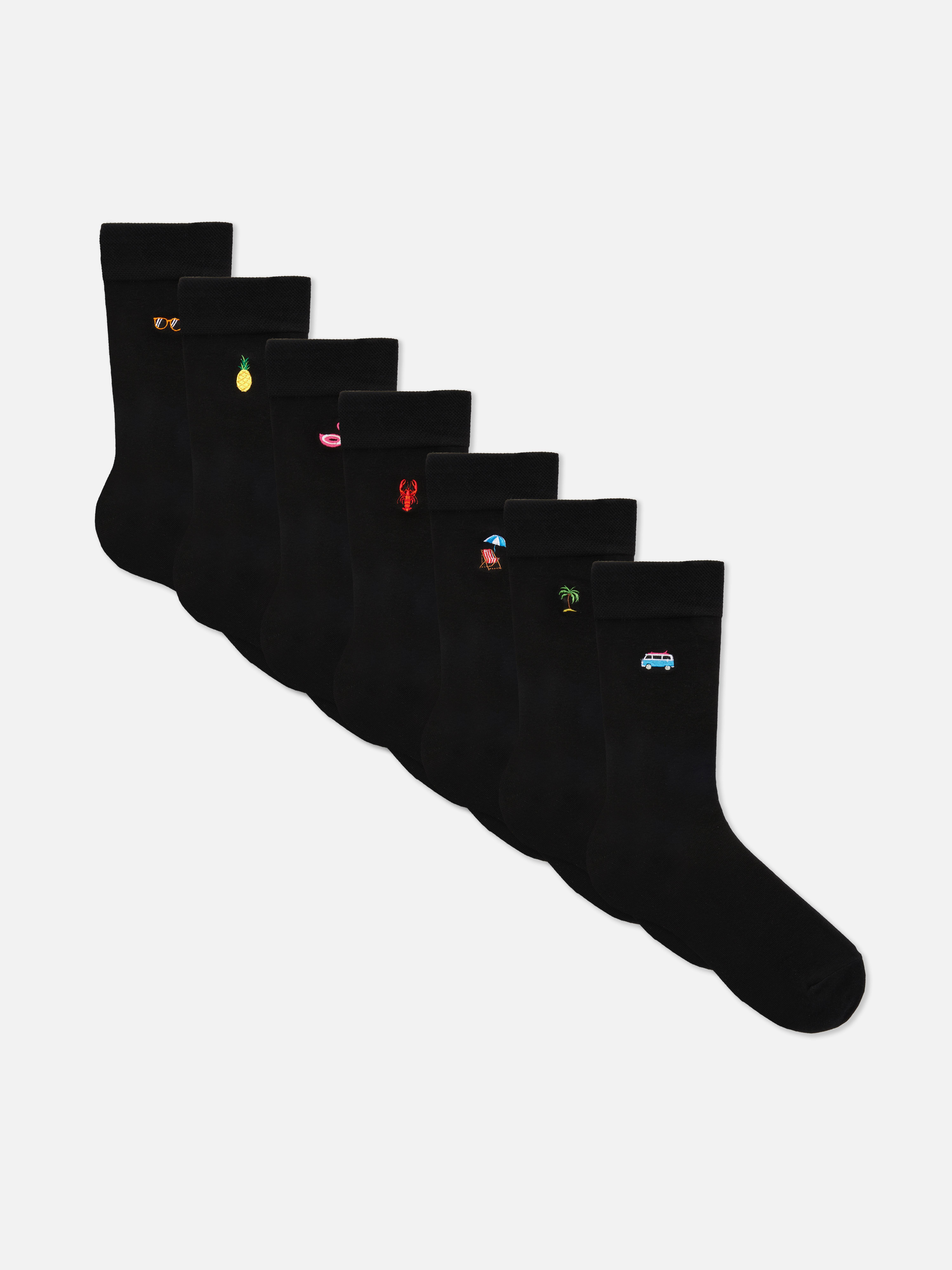 7 párů ponožek s výšivkou