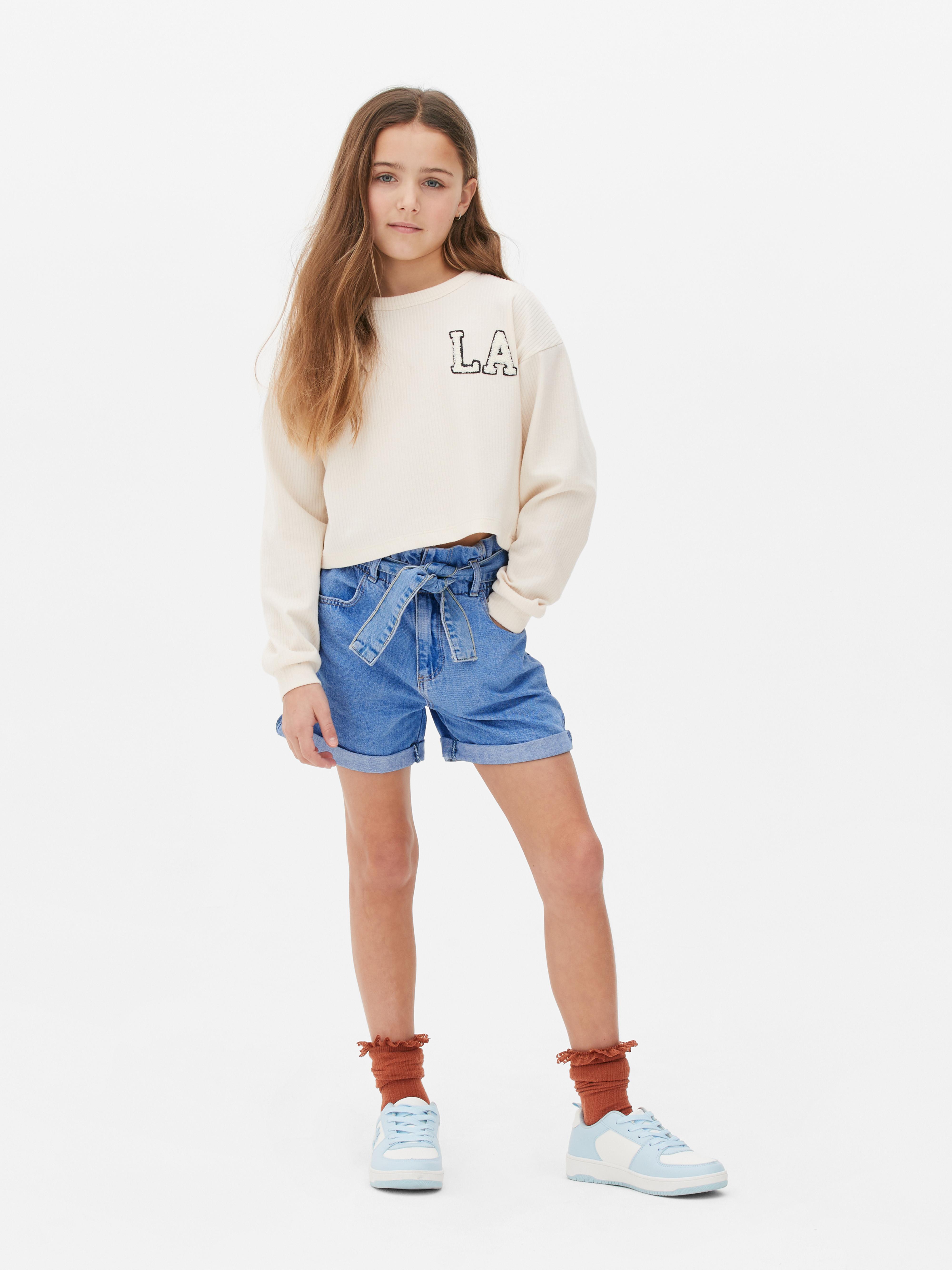 Girls Light Blue Tie Belt Denim Shorts | Primark