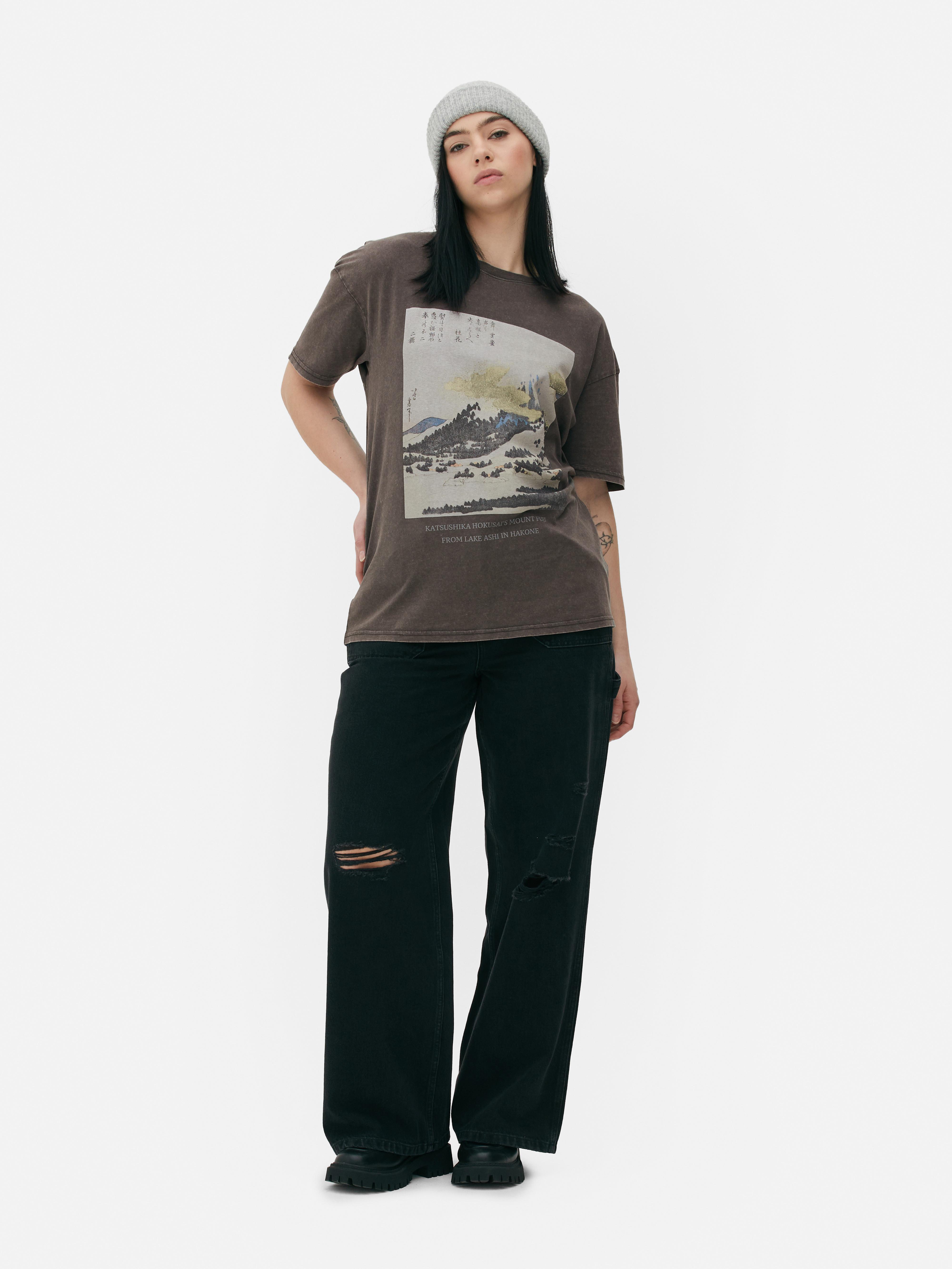 T-shirt oversize z motywem obrazu Hokusai