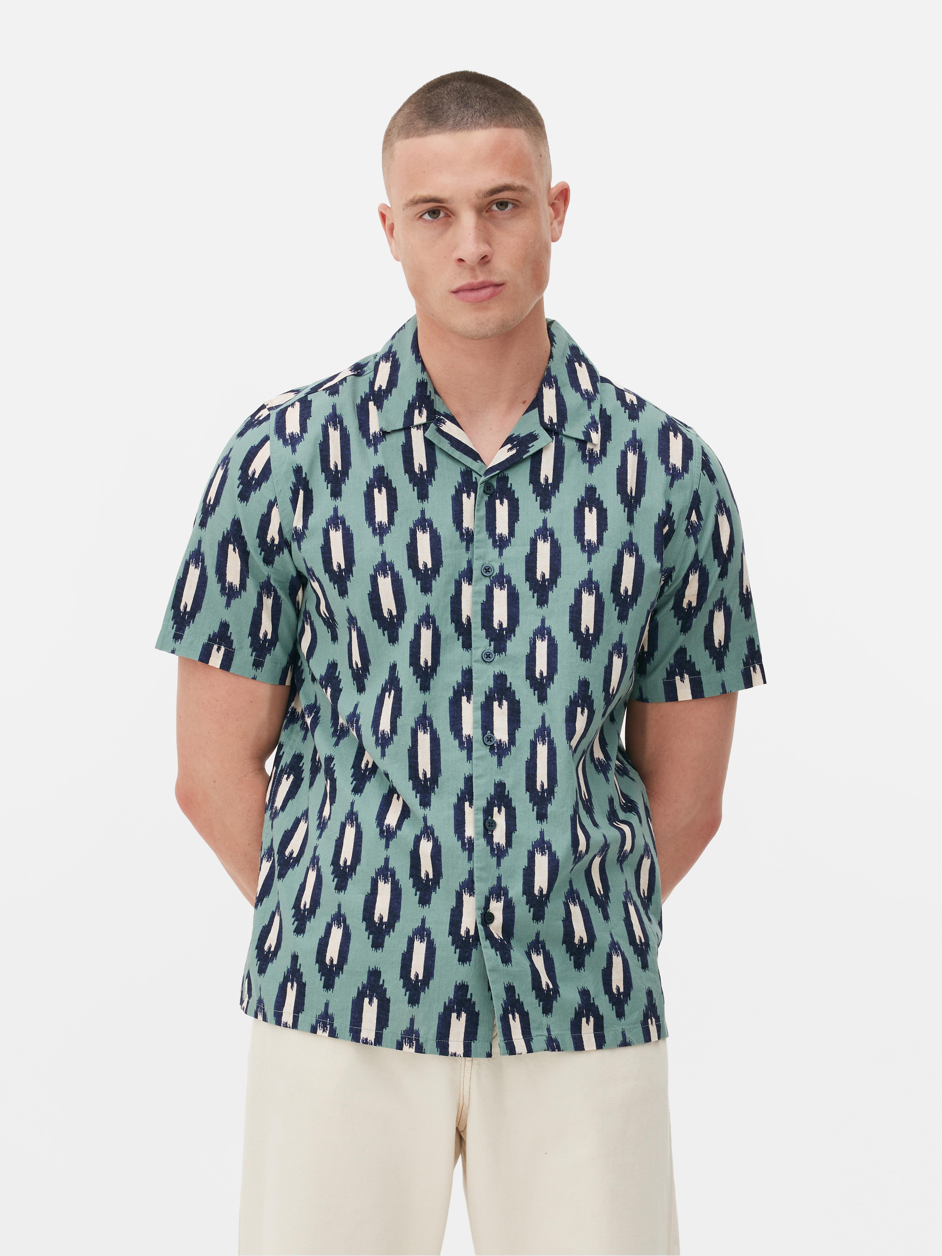 Mens Green Geometric Button-Up Shirt | Primark