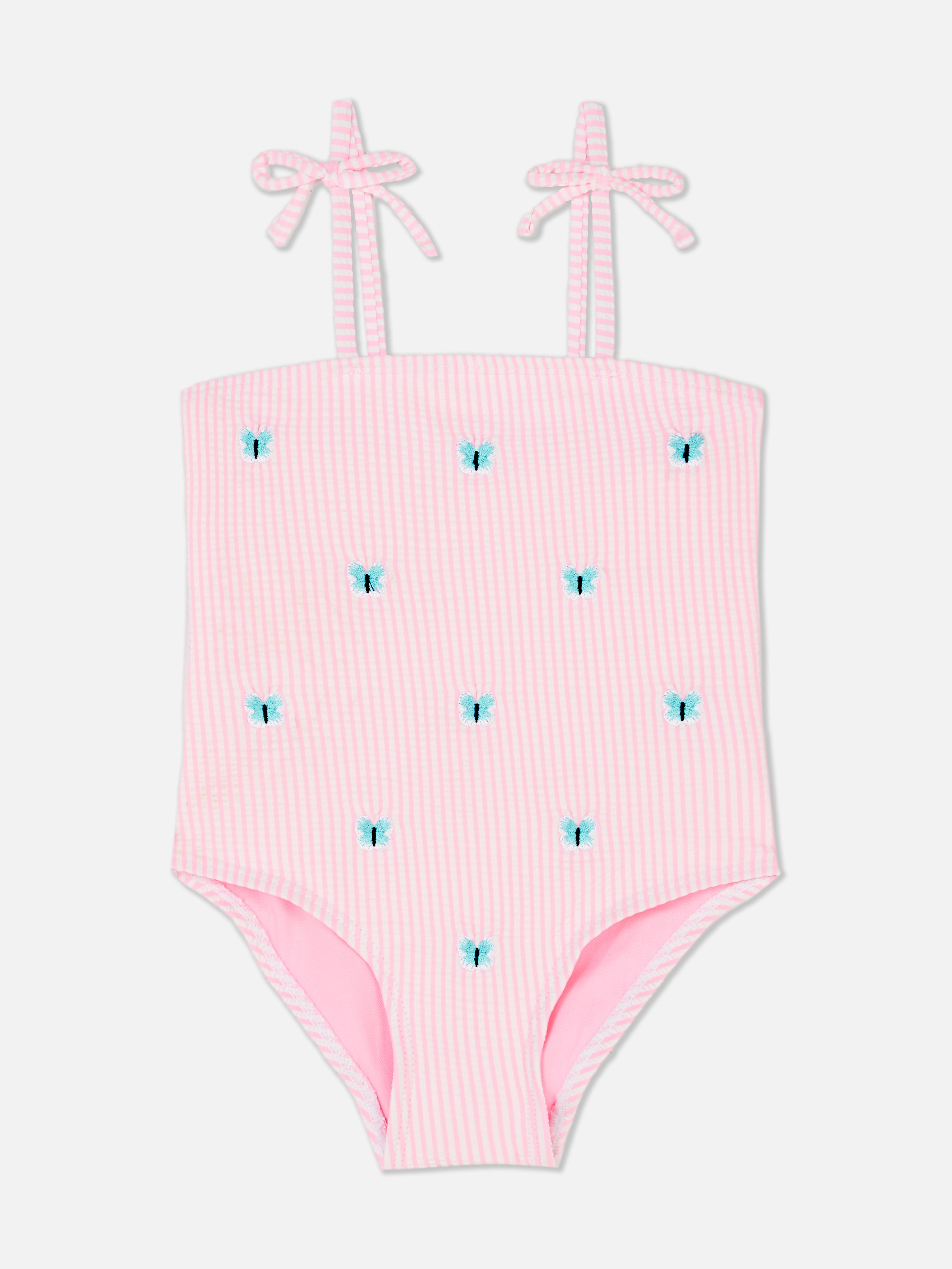 Striped Embroidered Swimsuit