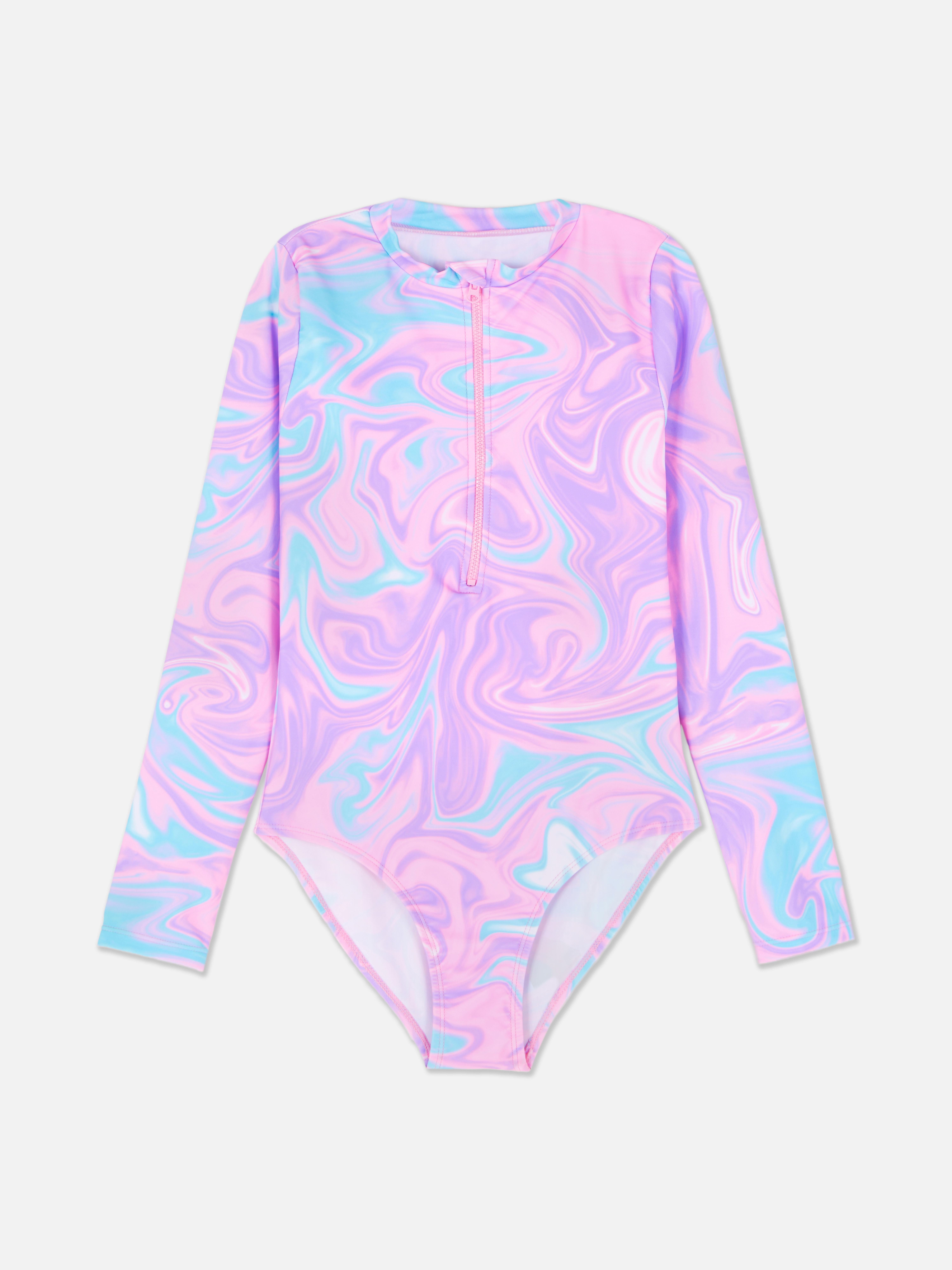 Marble Long Sleeve Swimsuit