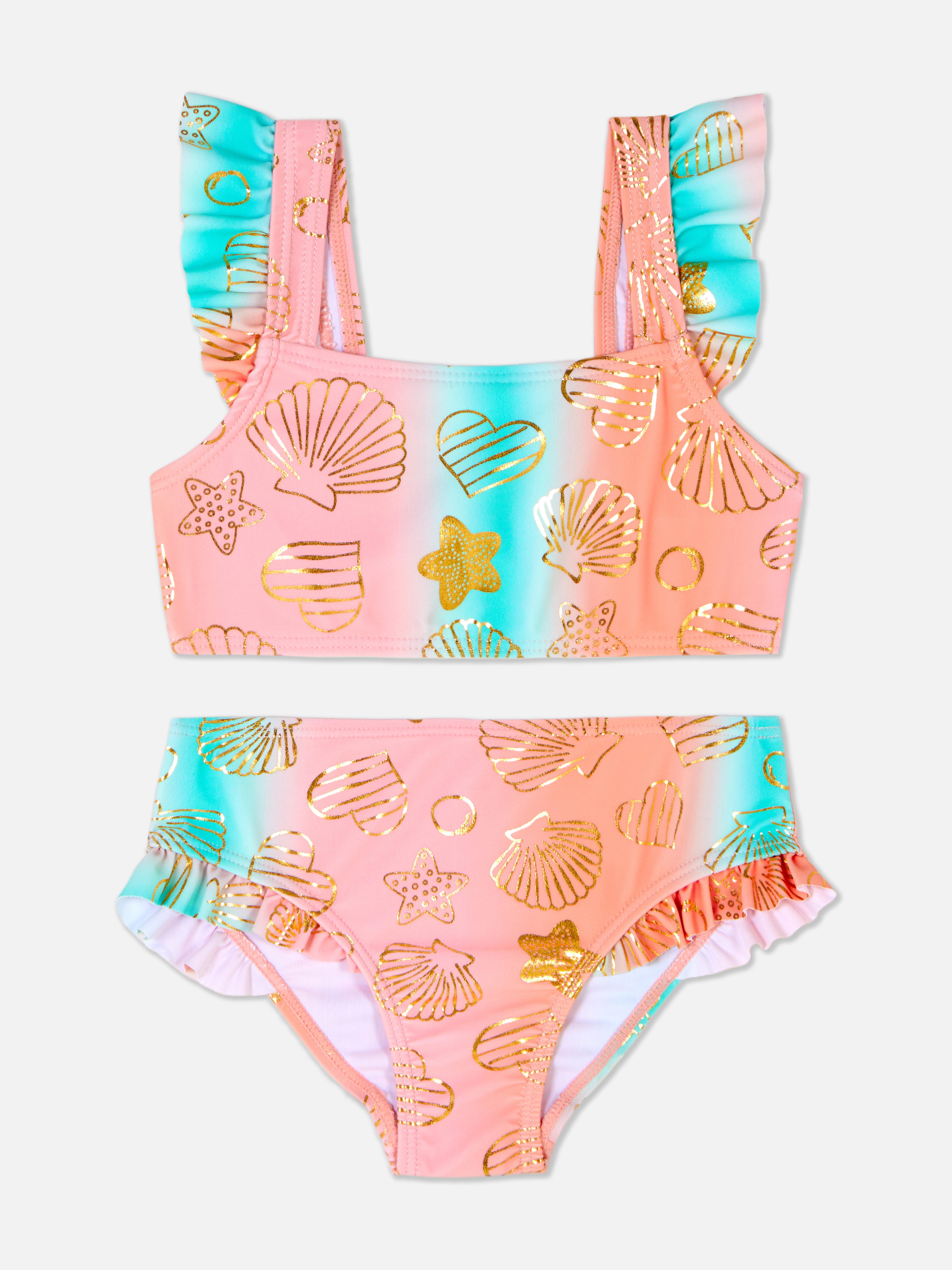 Glanzend versierde bikini met ruches en kleurverloop