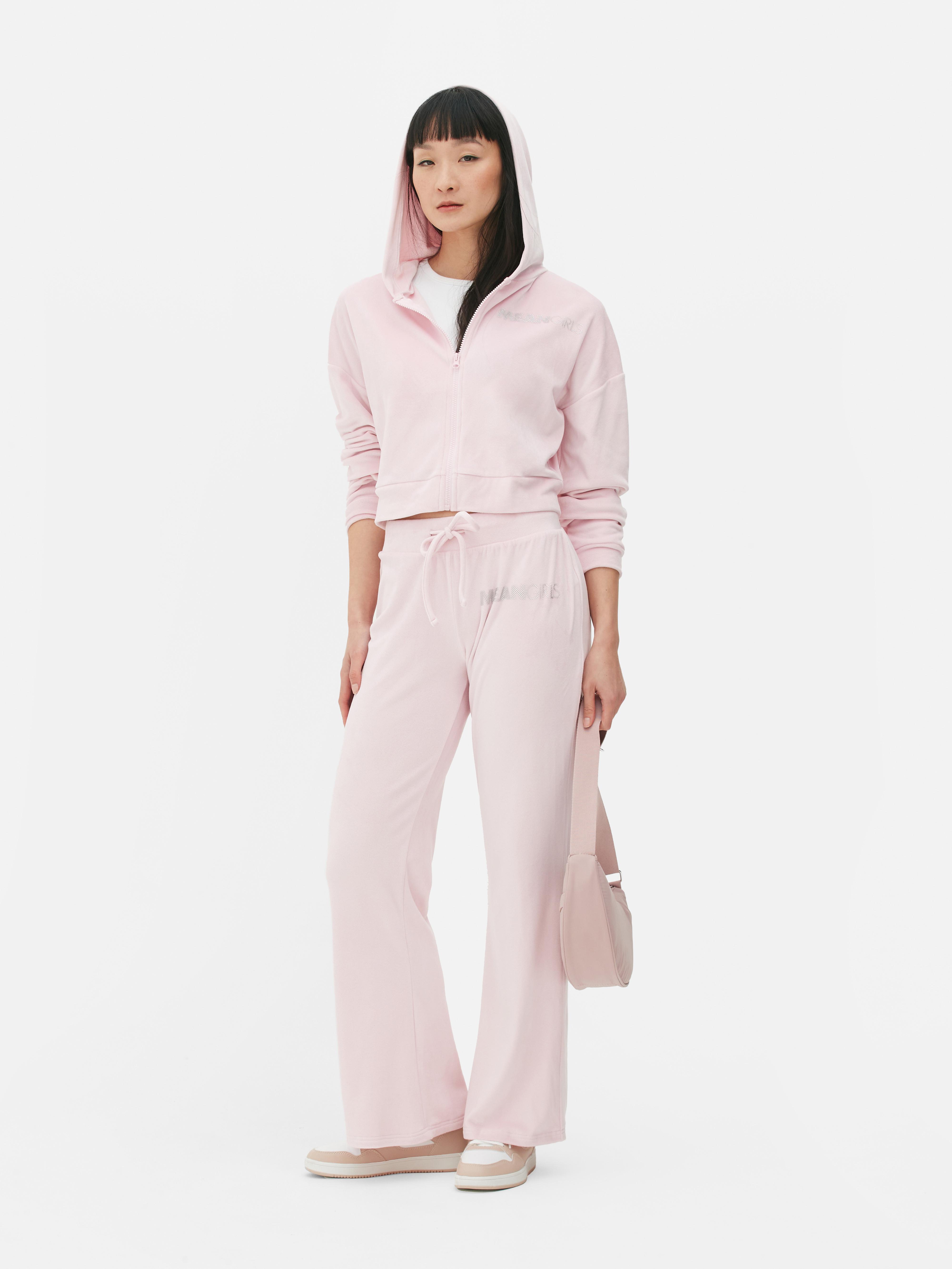 PINK Zip up cropped sweater and shorts set, Womens Loungewear