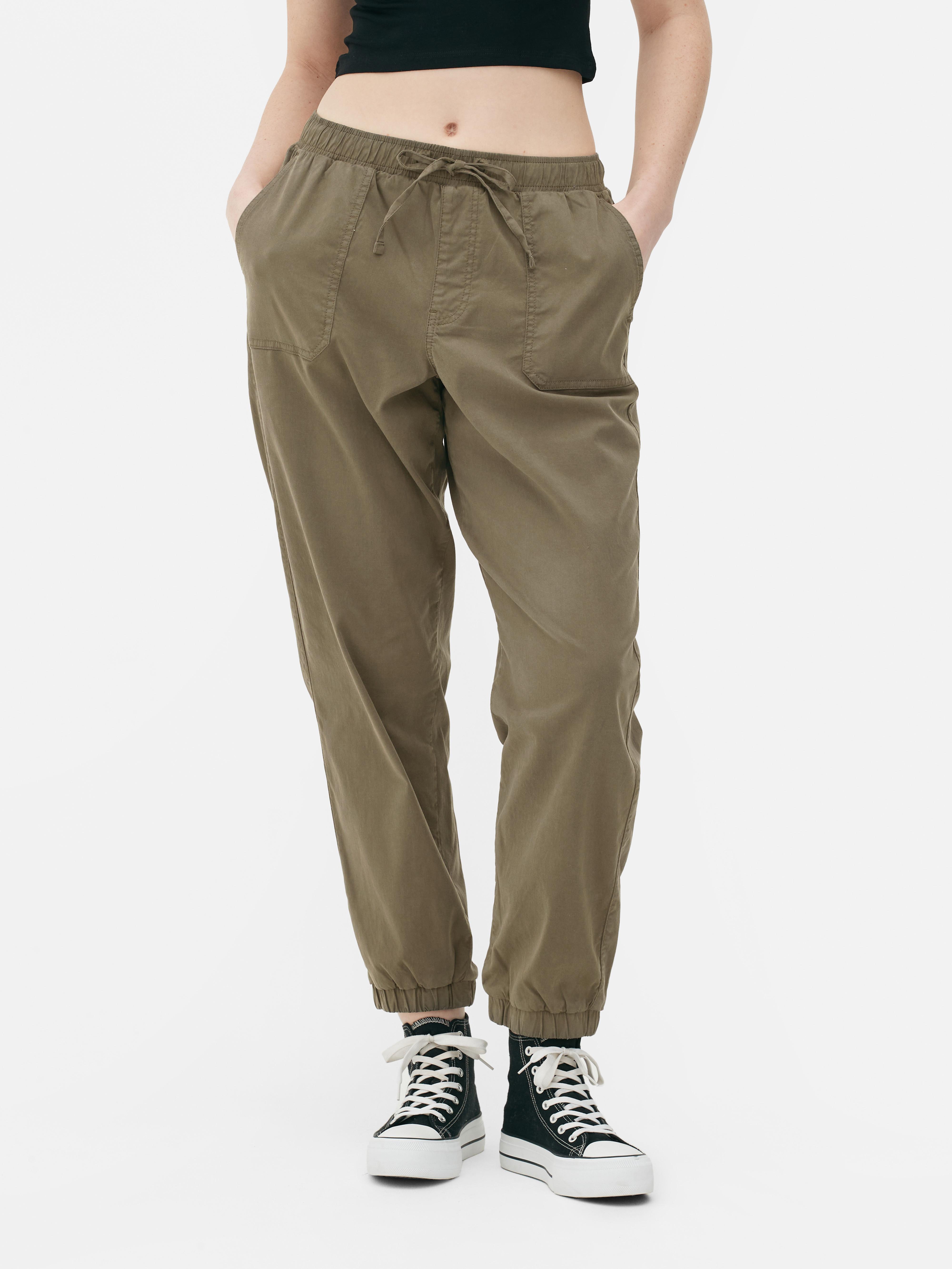 Girls Khaki Cuffed Cargo Joggers