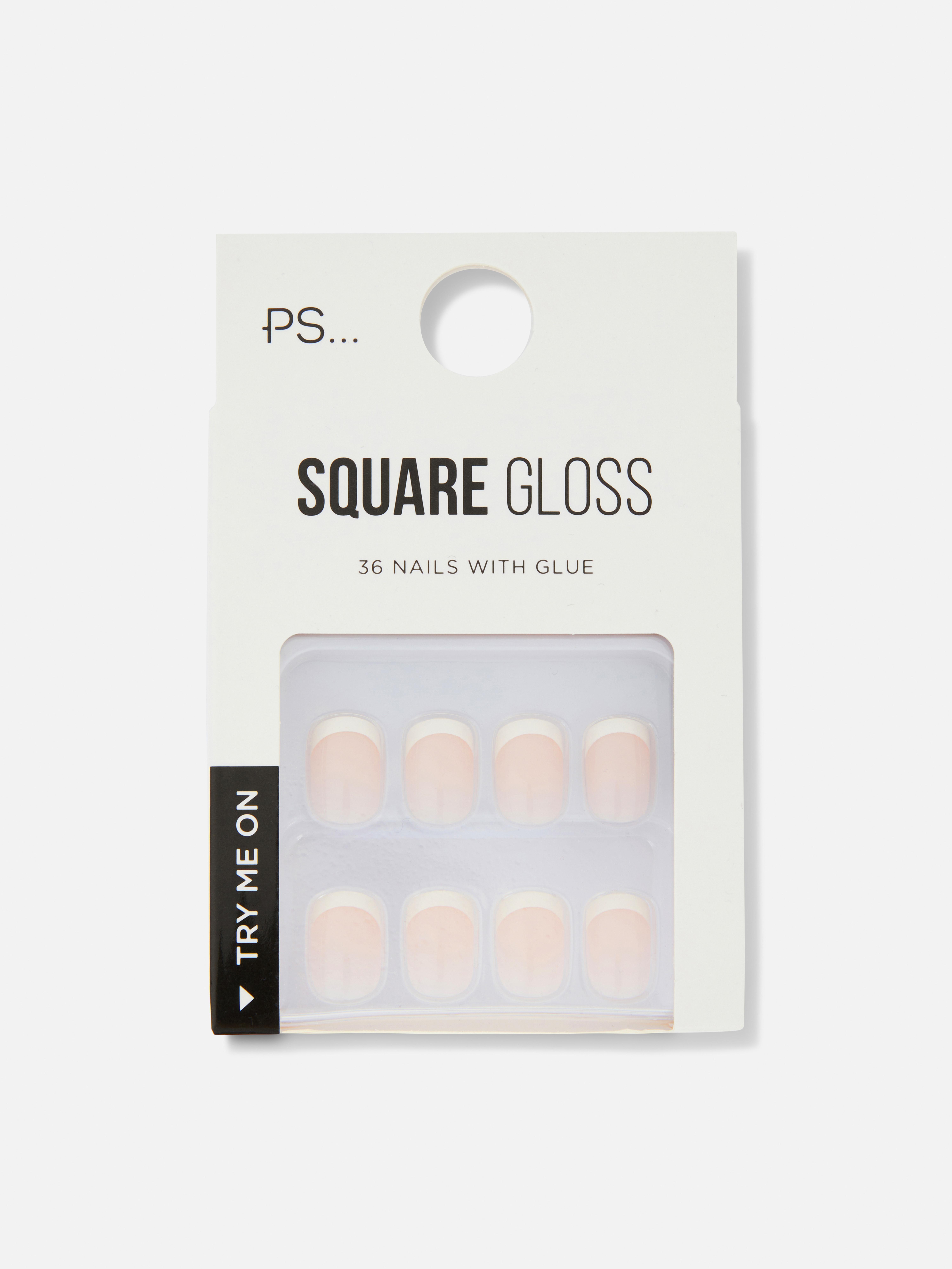 PS Square French Tip Gloss Faux Nails